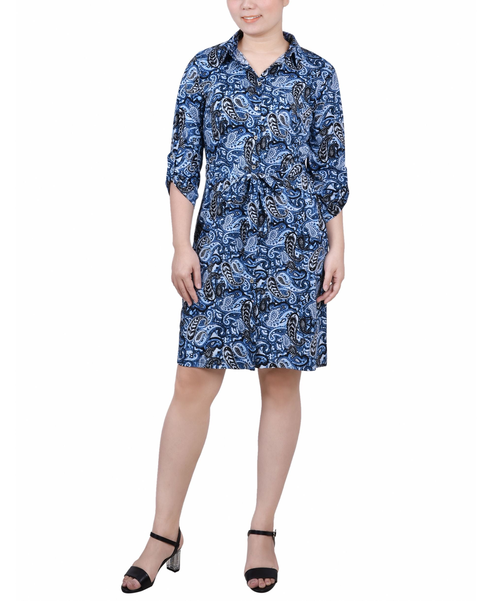 Petite 3/4-Sleeve Printed Shirt Dress