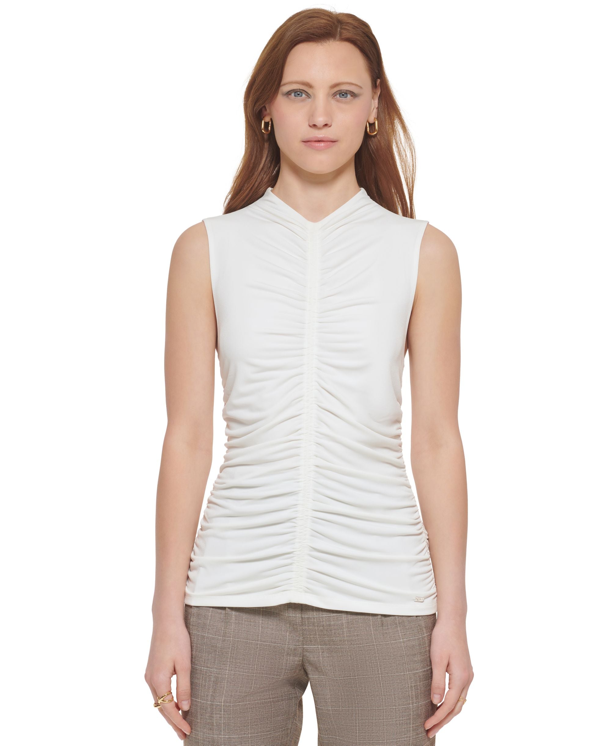 Calvin Klein Womens Ruched Sleeveless Top