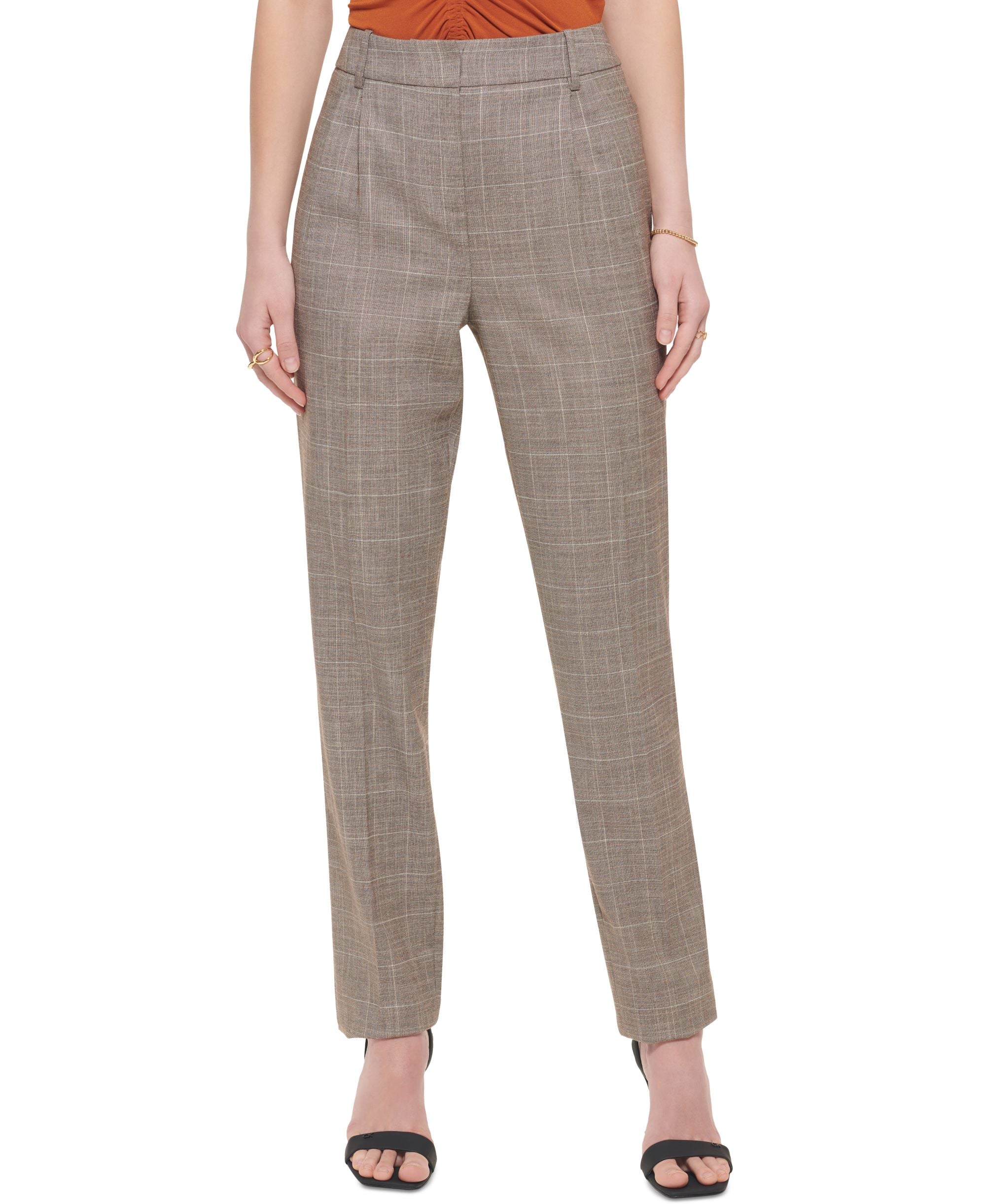 Calvin Klein Womens Plaid Straight Leg Pants