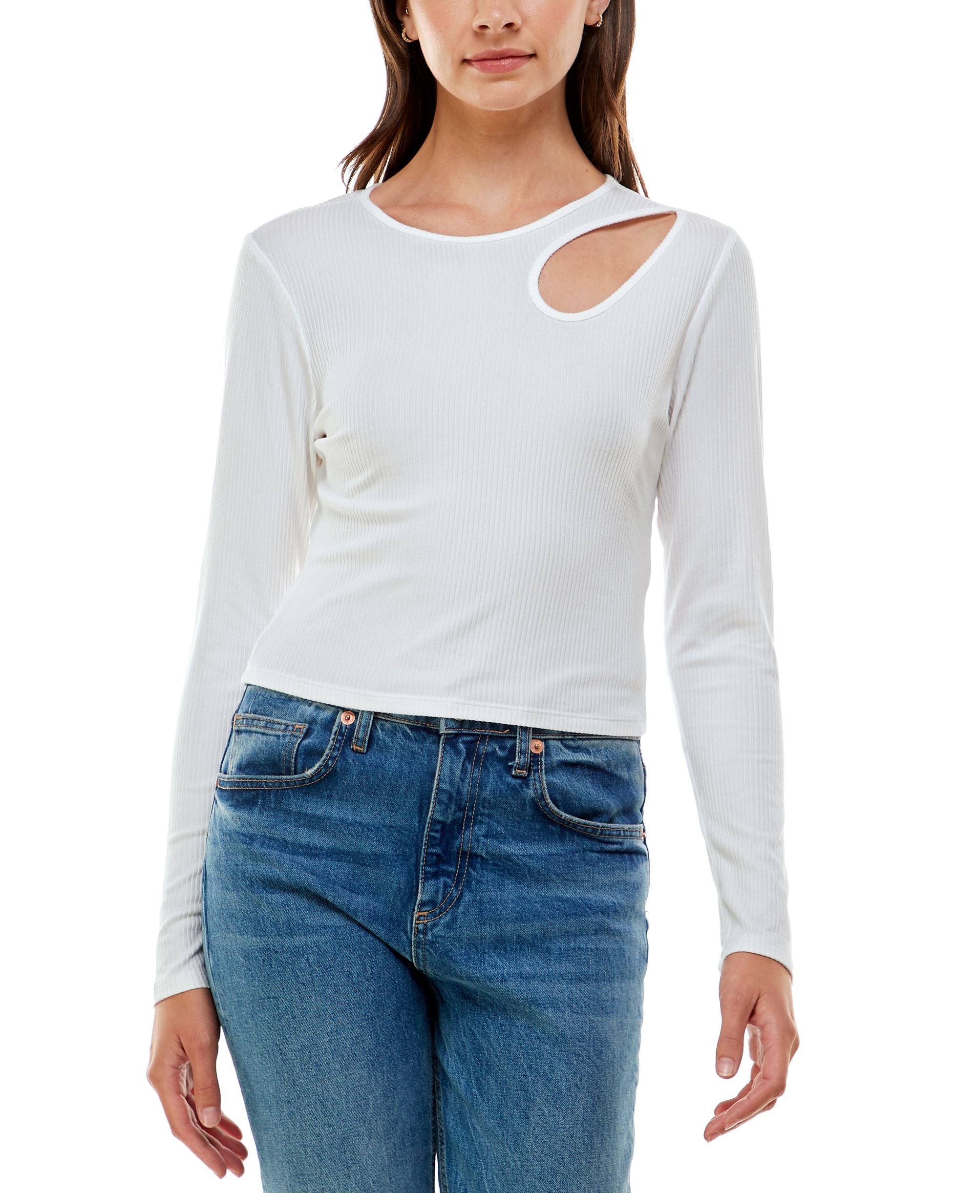Juniors' Cutout Long Sleeve Top