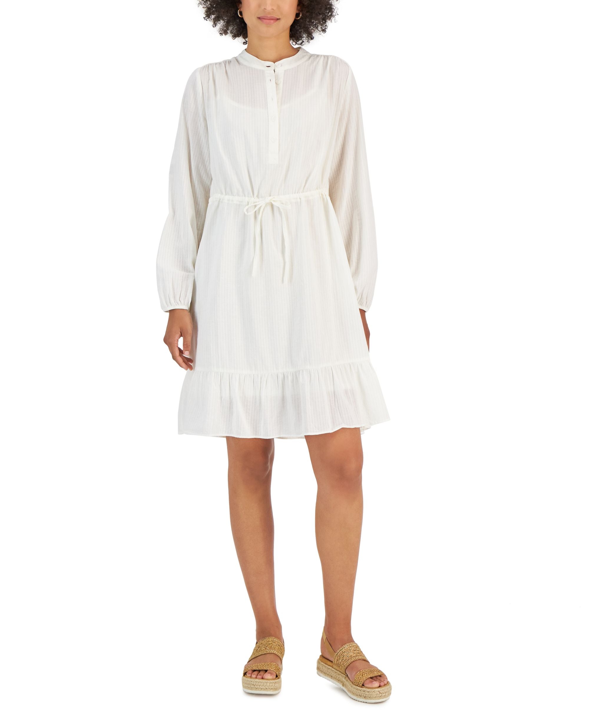 Women's Shadow-Striped Ruffle-Hem Dress