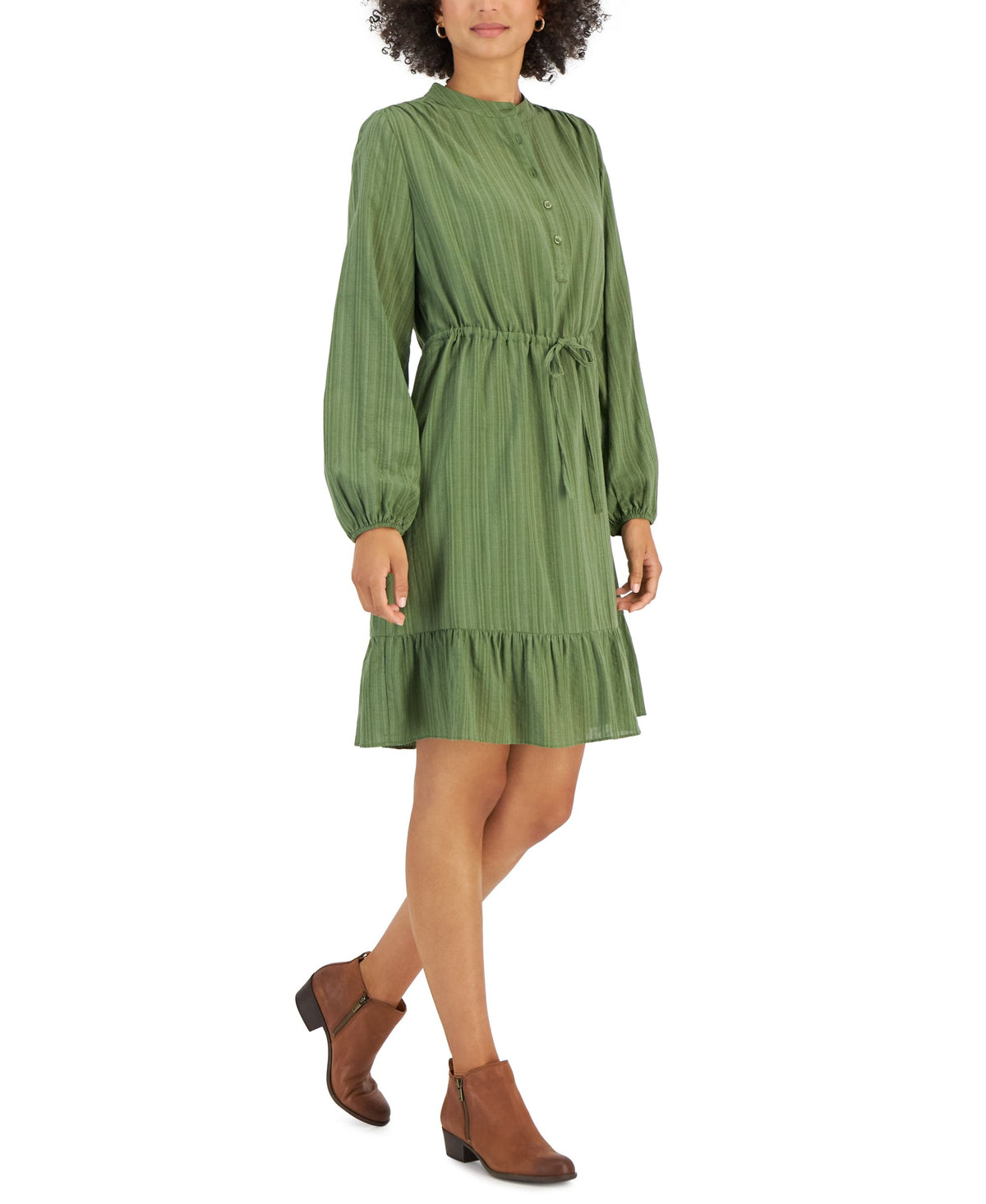 Women's Shadow-Striped Ruffle-Hem Dress
