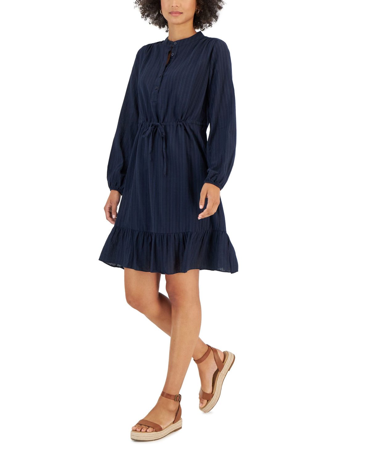 Style & Co Womens Shadow Striped Ruffle Hem Dress