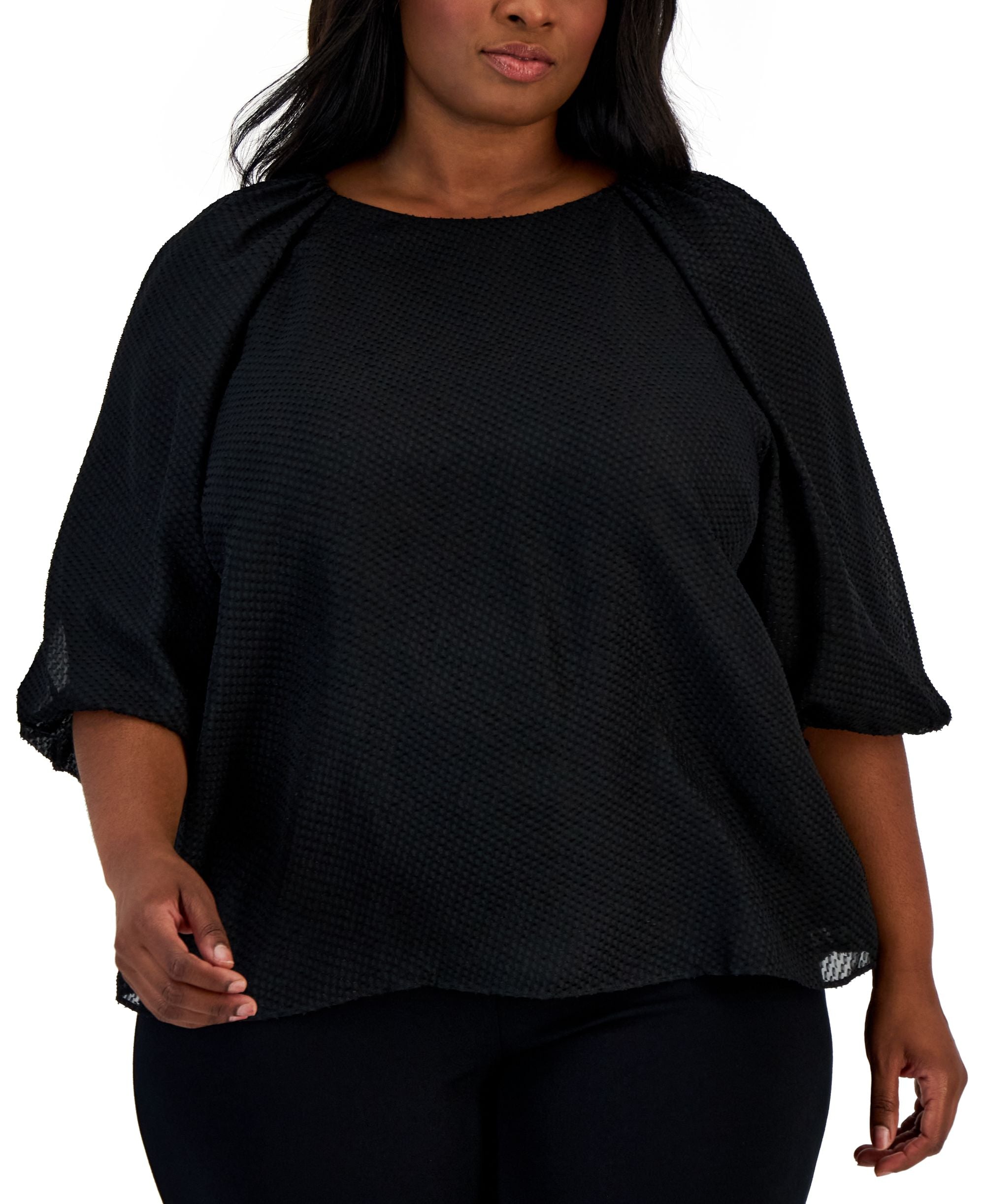 Calvin Klein Plus Size Lantern Sleeve Clip Dot Top