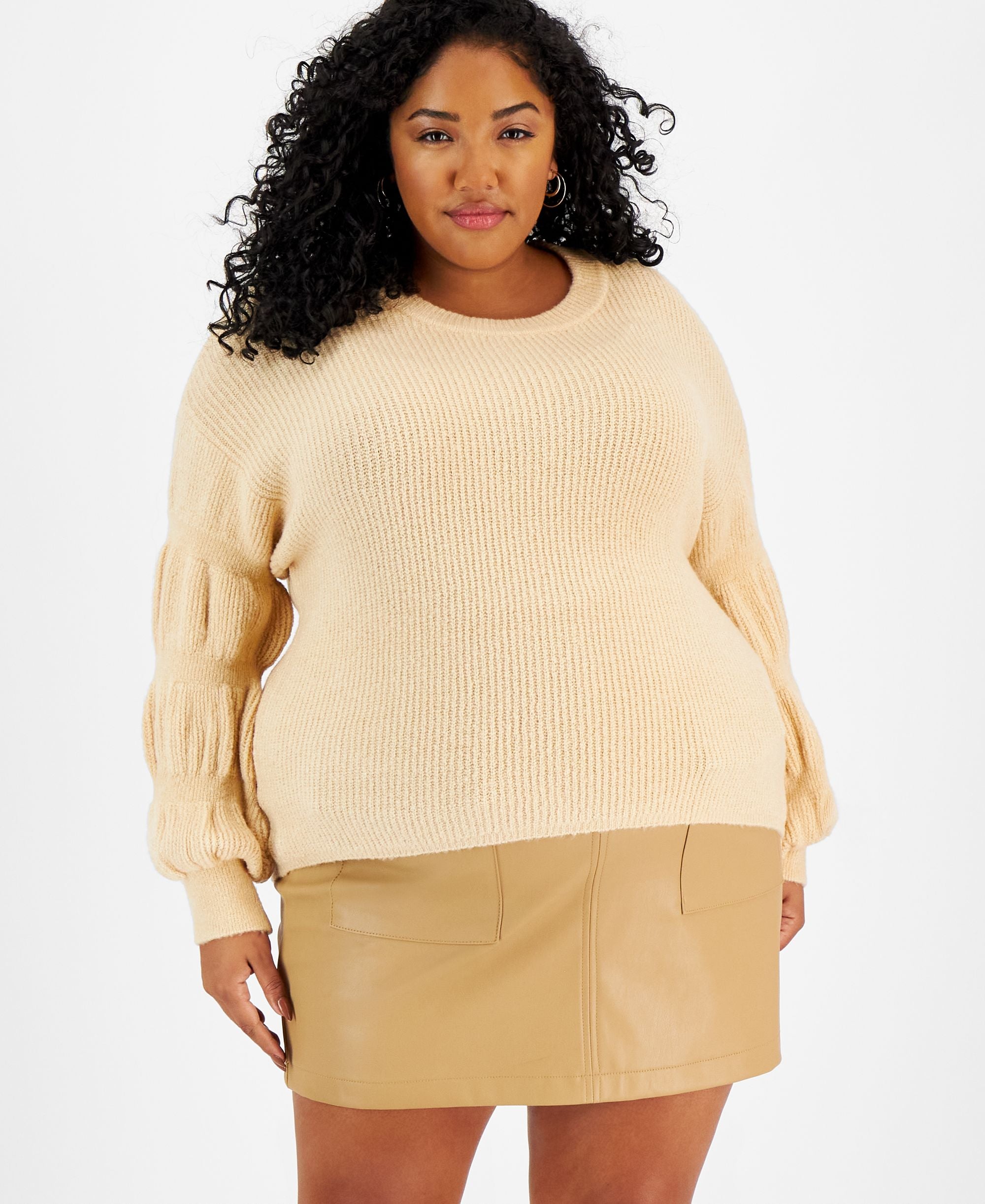 Trendy Plus Size Puff-Sleeve-Detail Sweater