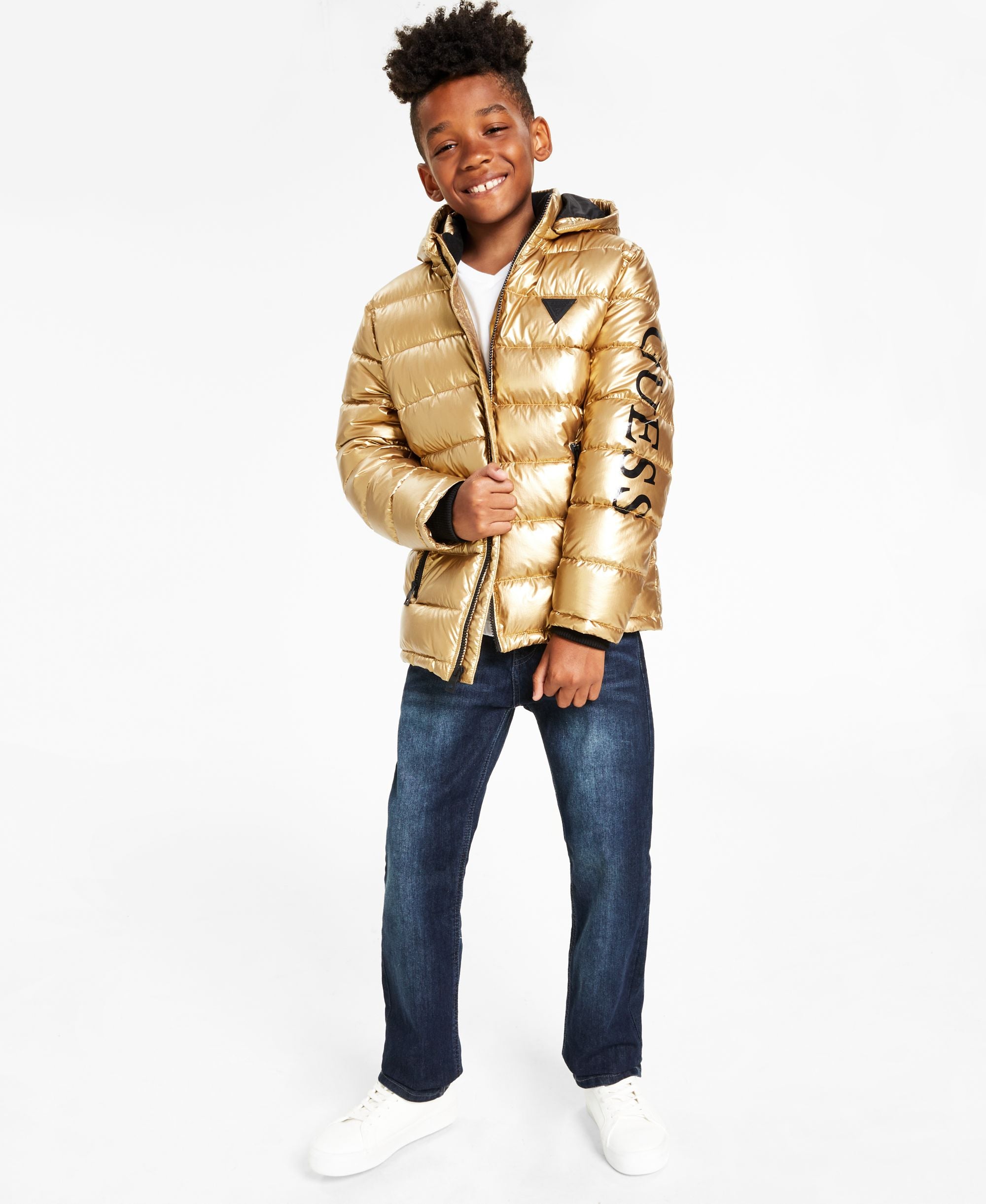 Guess Big Boys Metallic Quilted Hooded Puffer Jacket