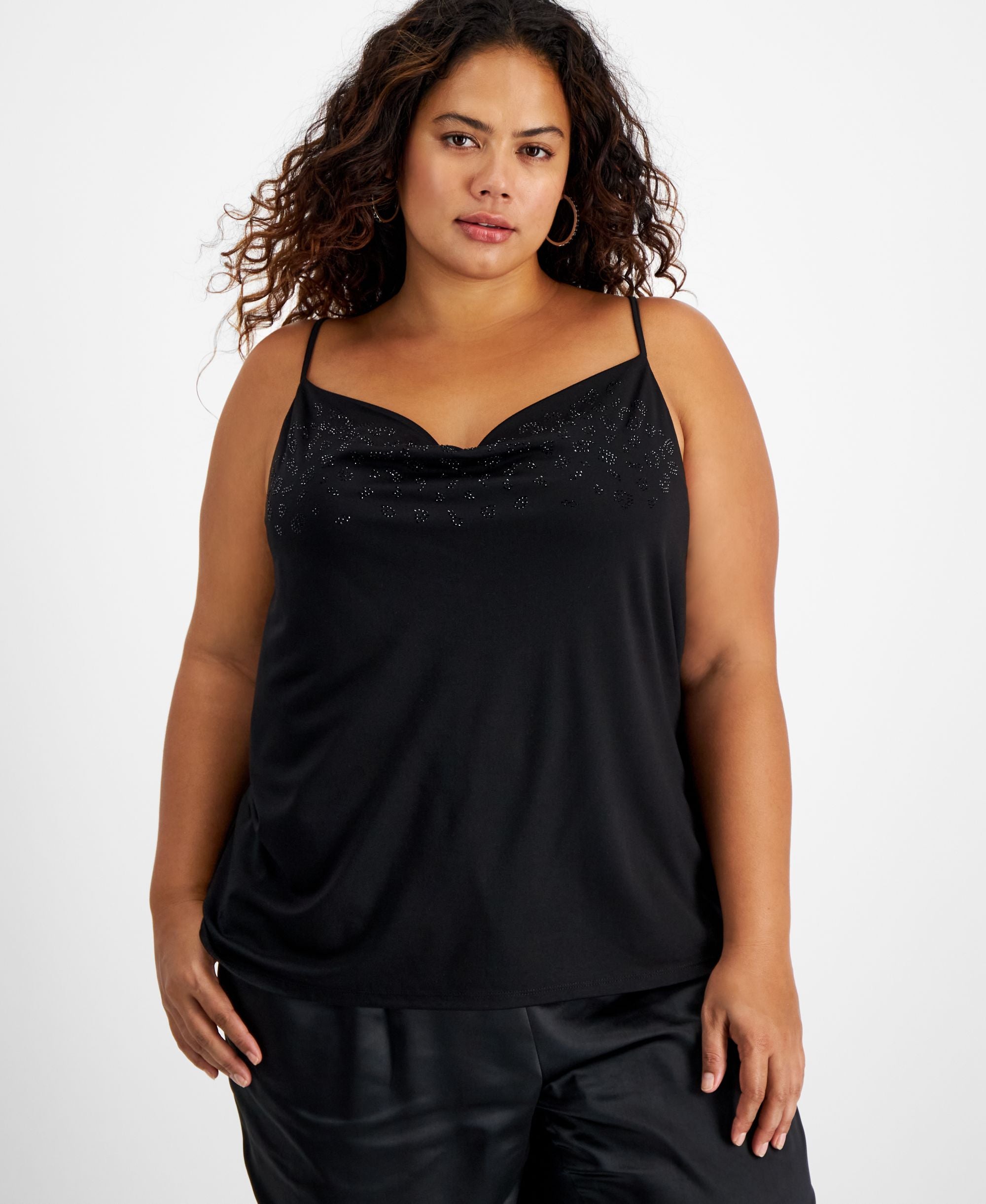 Bar III Plus Size Embellished Drape Neck Camisole Top