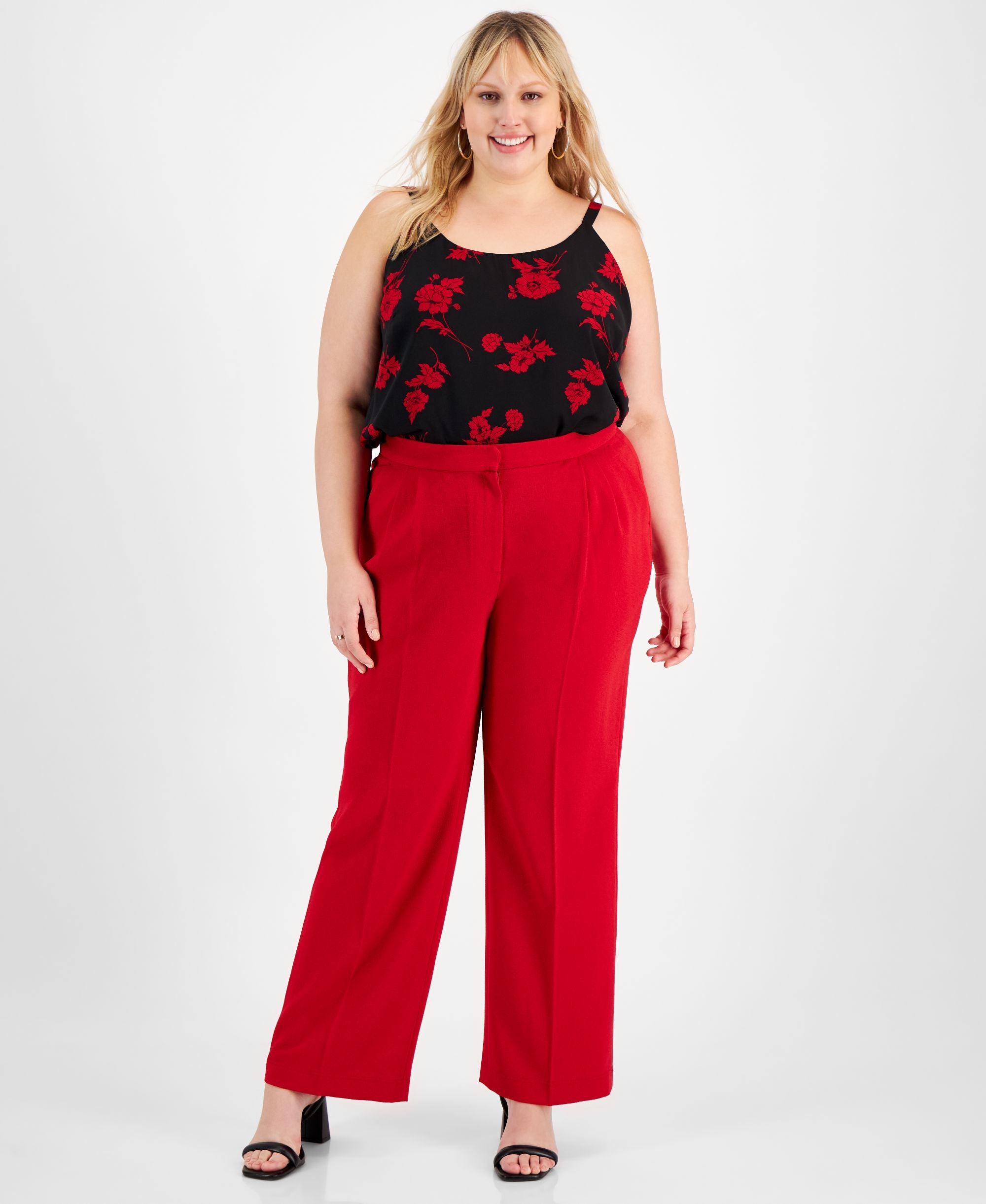 Bar III Plus Size Textured Crepe Wide-Leg Pants