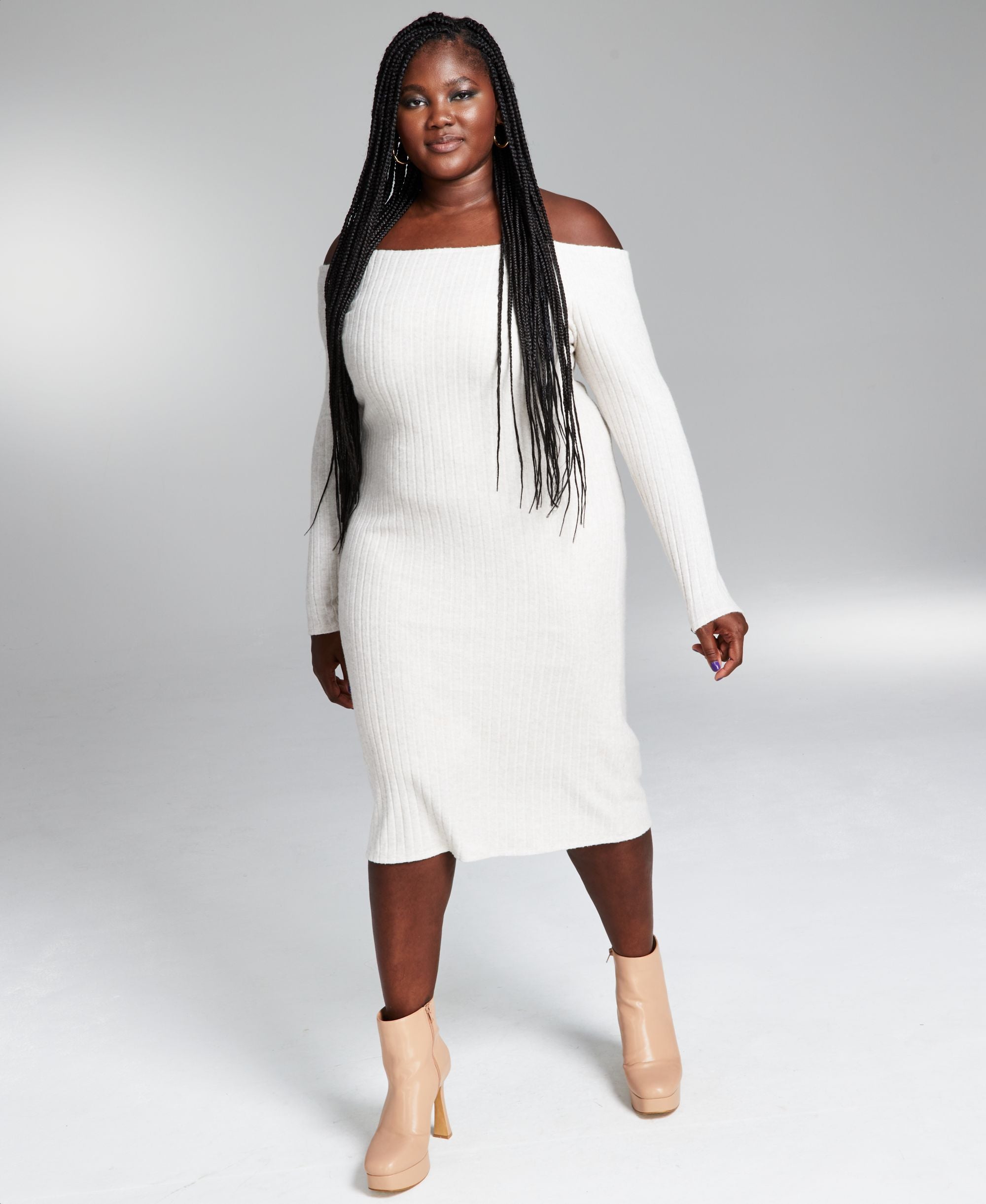 Googoo Atkins Trendy Plus Size Off The Shoulder Ribbed Midi Dress