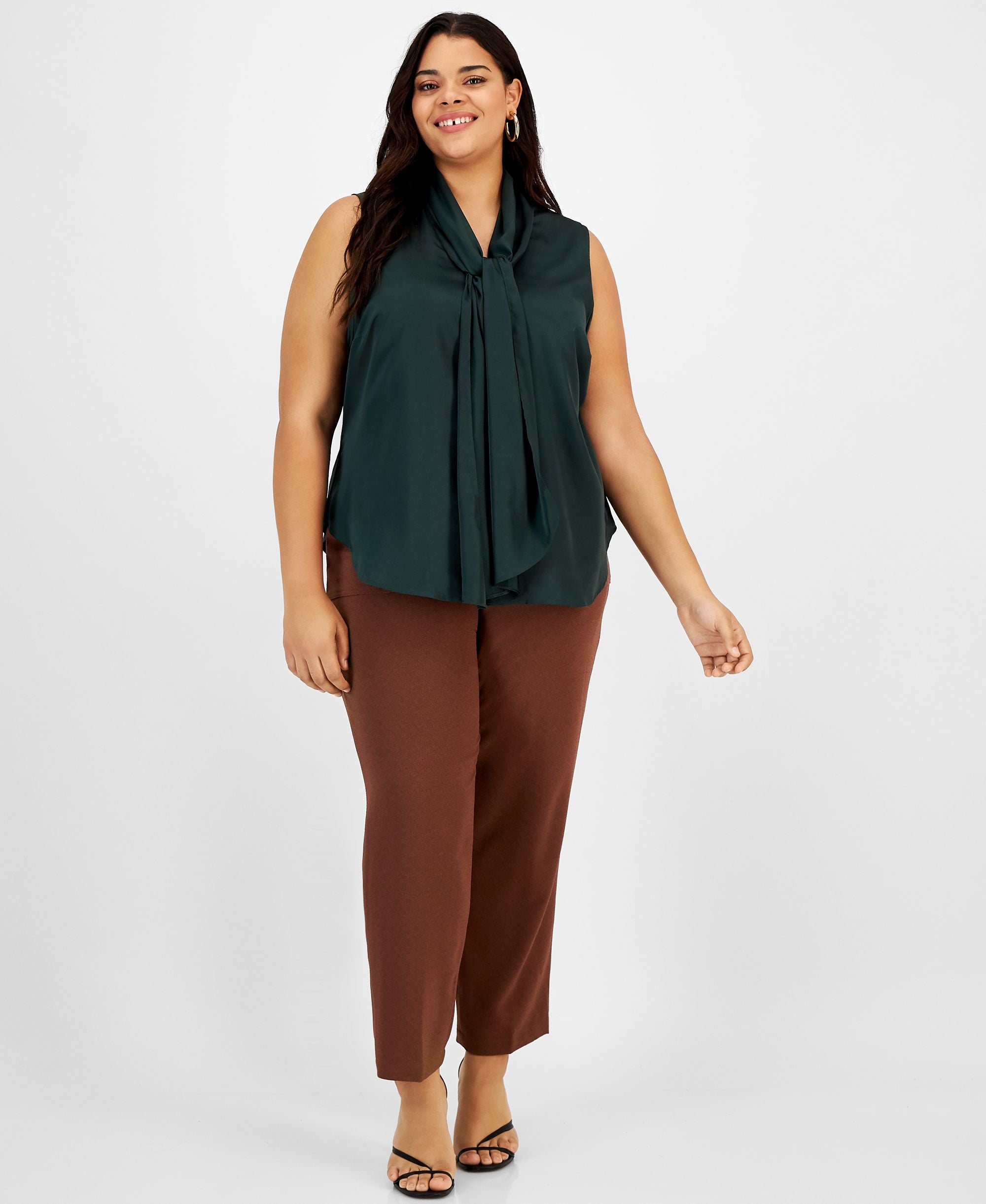Plus Size Sleeveless Bow-Tie Blouse