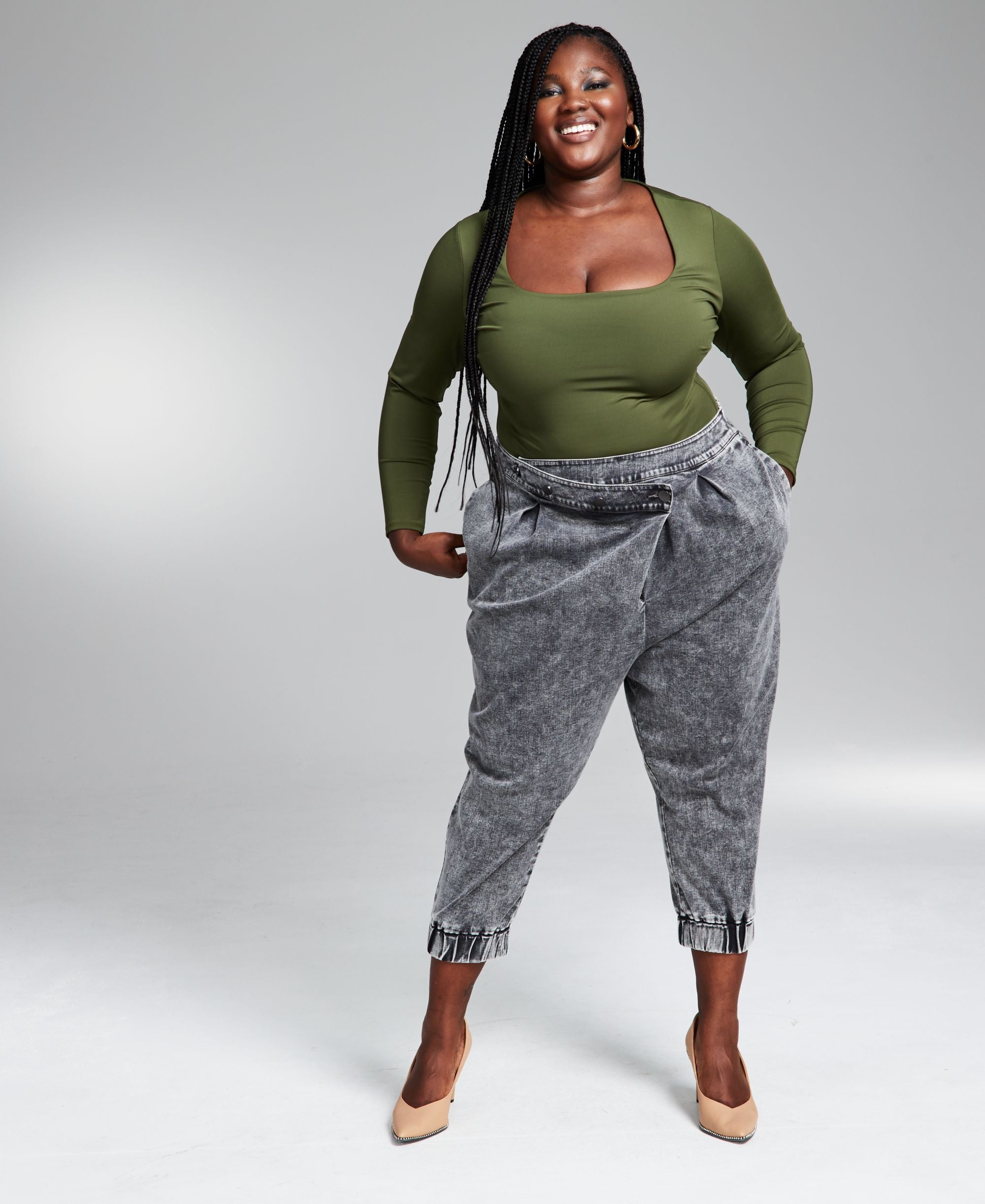 Googoo Atkins Trendy Plus Size Cross Front Acid Wash Harem Pants