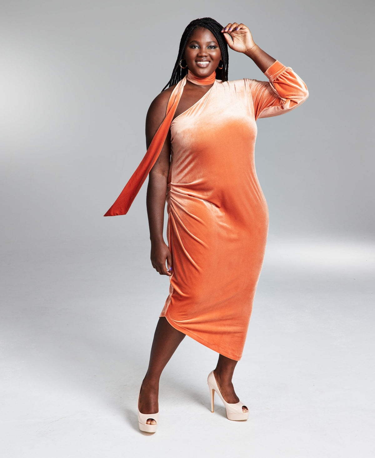 Googoo Atkins Trendy Plus Size Scarf Neck One Sleeve Draped Maxi Dress