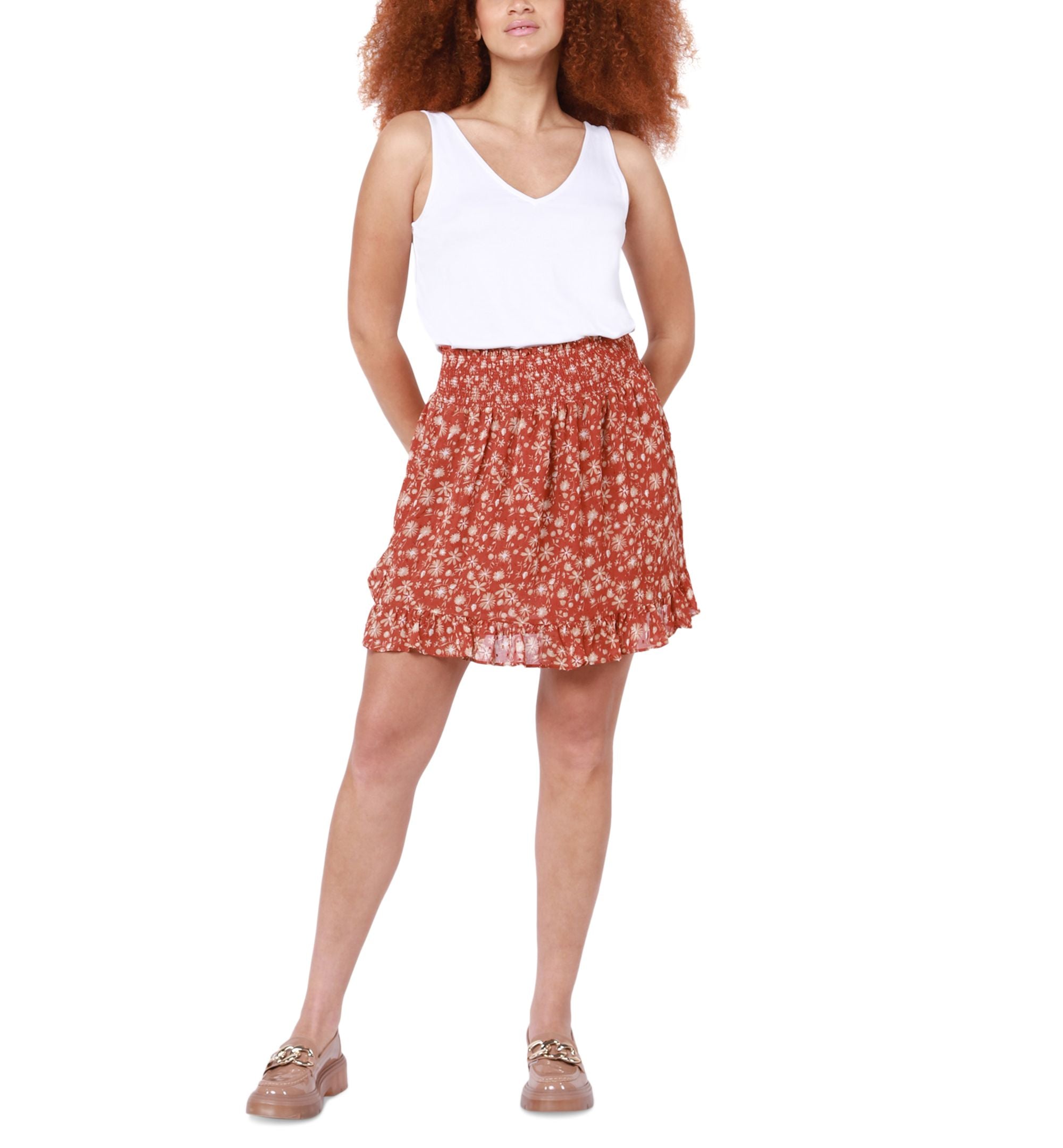 Women's Smocked Ruffle Floral-Print Skirt