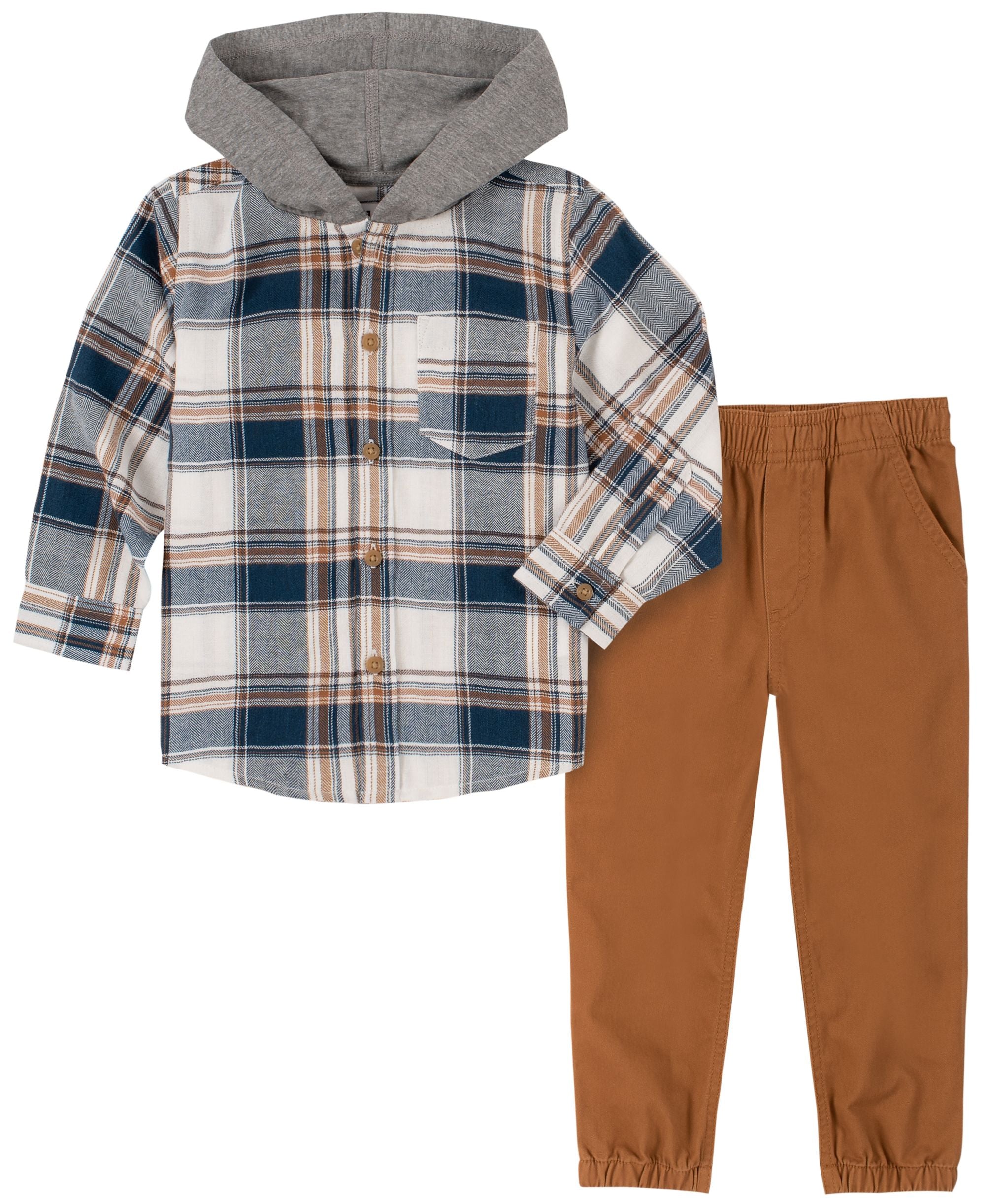 Kids Headquarters Little Boys Front Shirt Twill Joggers 2 Piece Set