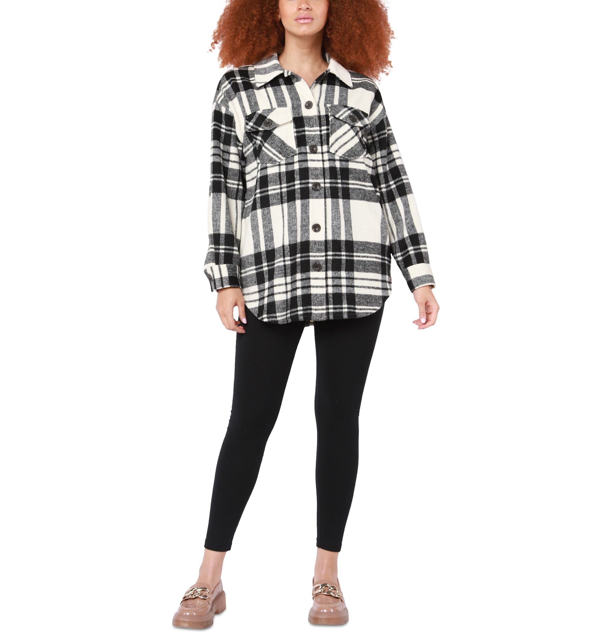 Black Tape Womens Plaid Button Front Shacket