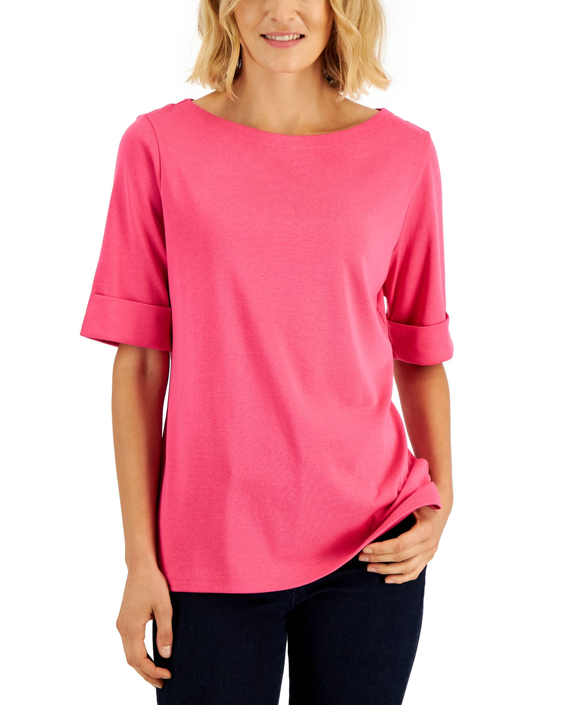 Petite Cotton Elbow-Sleeve T-Shirt
