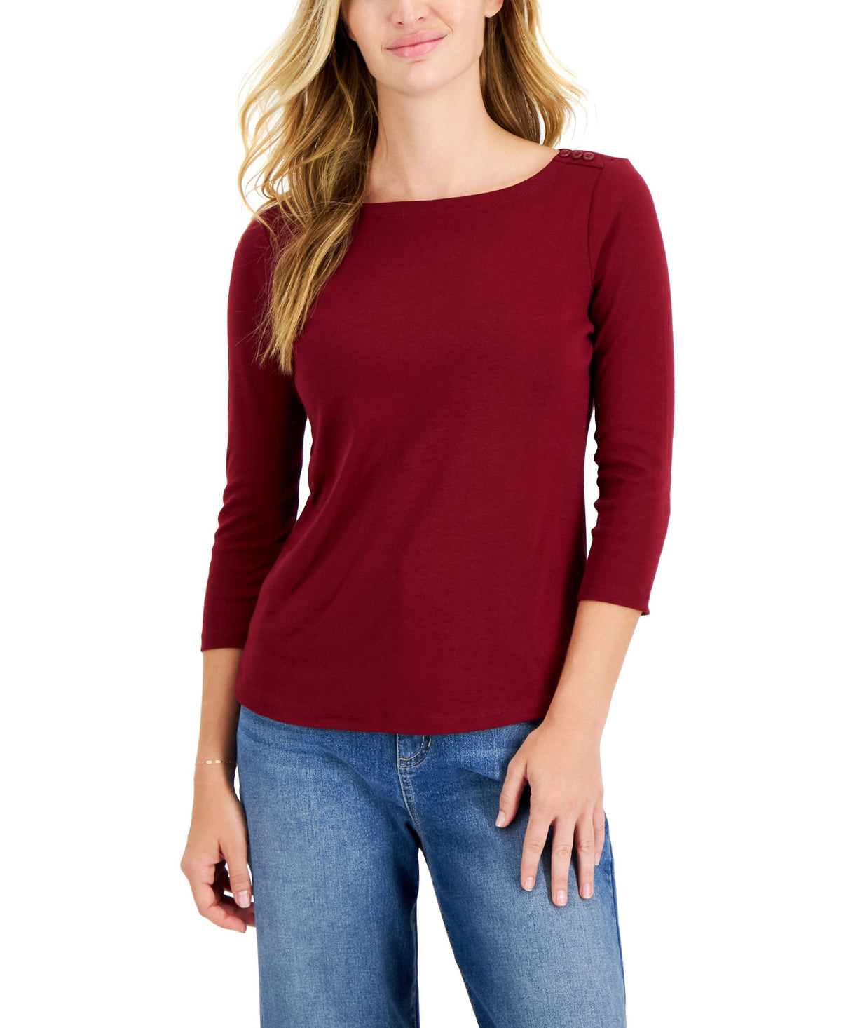 Charter Club Petite Pima Cotton Button Shoulder Top