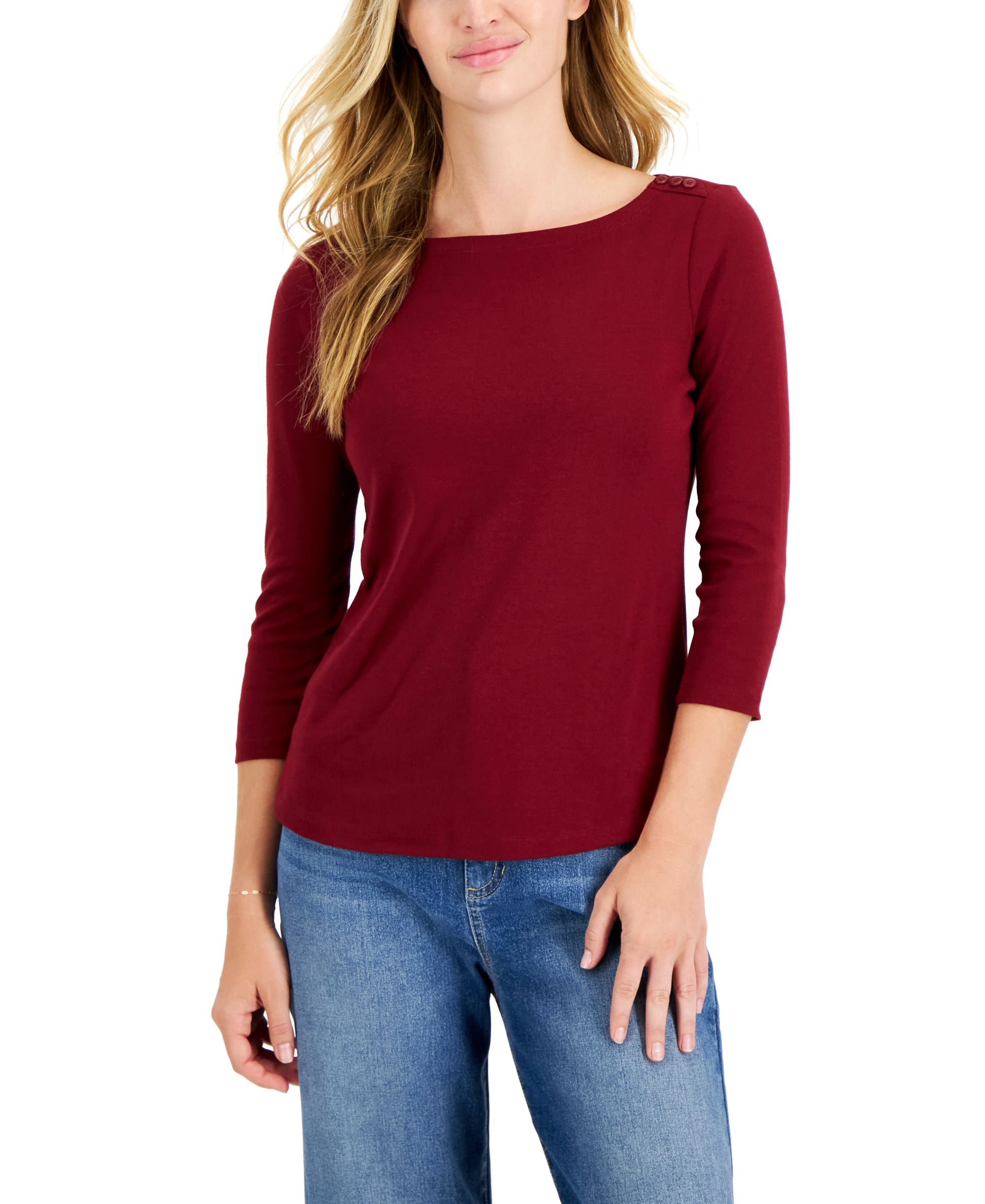 Charter Club Petite Pima Cotton Button Shoulder Top