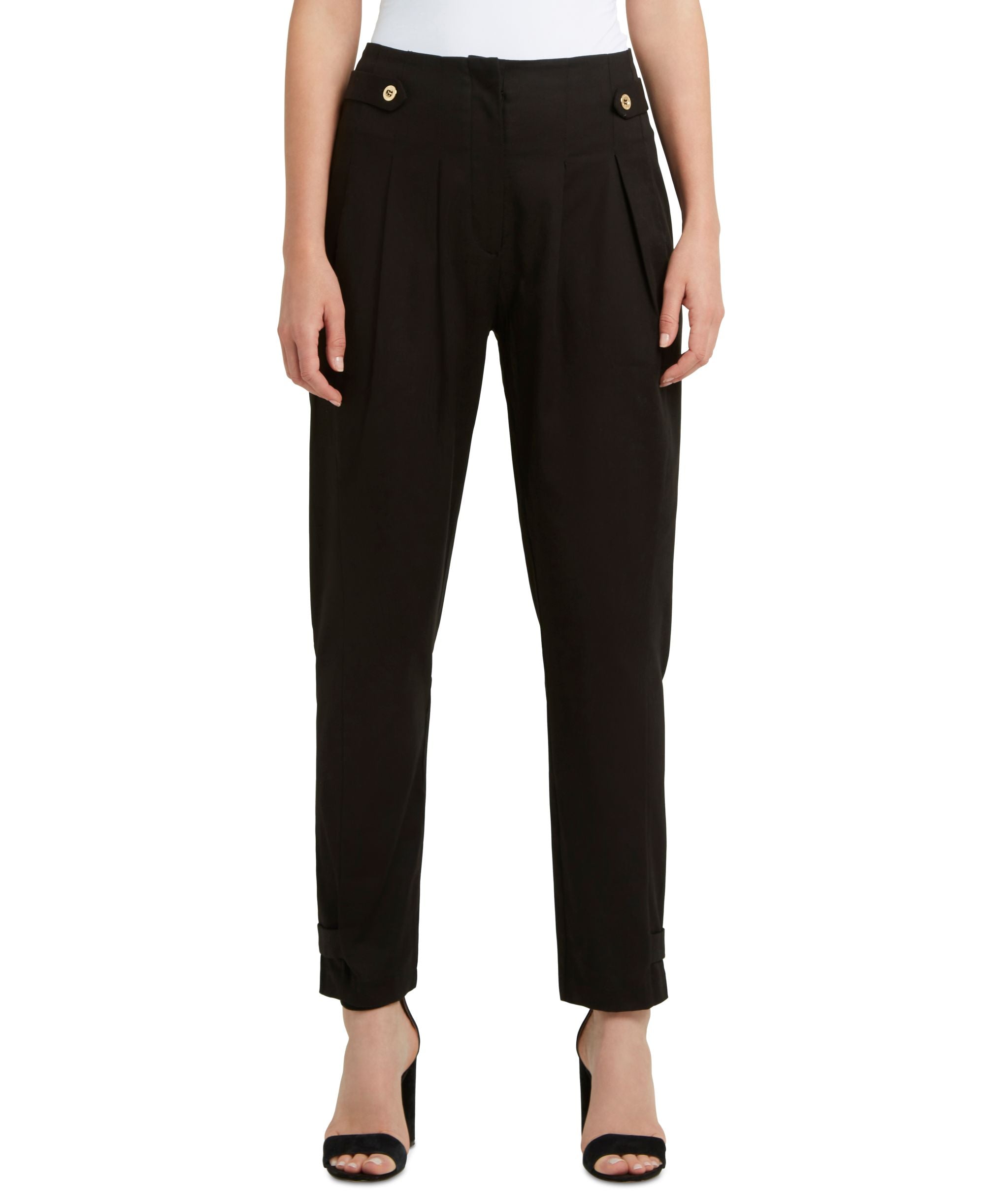 H Halston Womens Side Tab Straight Leg Pants