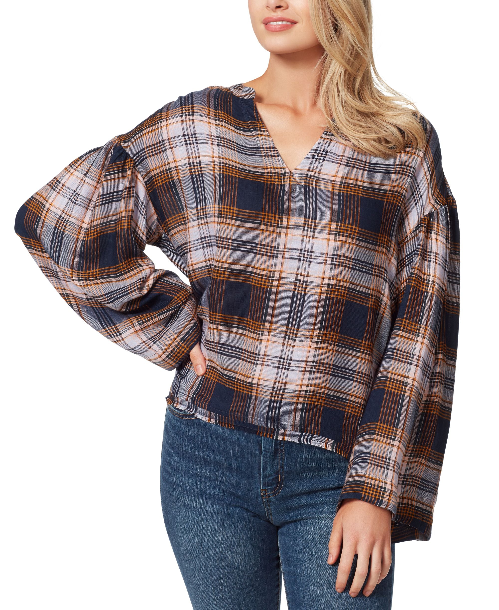 Women's Jenna Plaid Notch-Neck Top