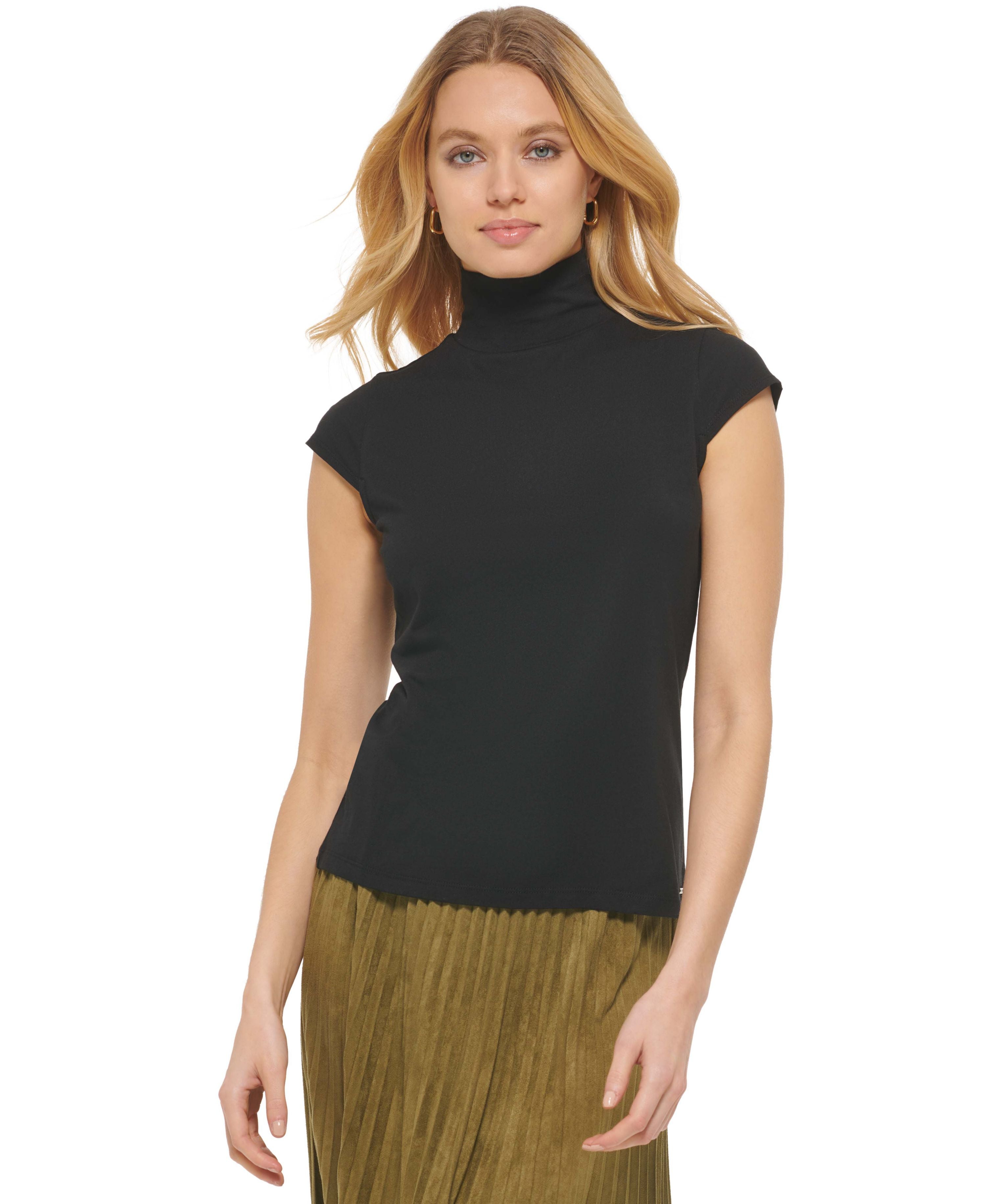 Cap Sleeve Mock Neck Top