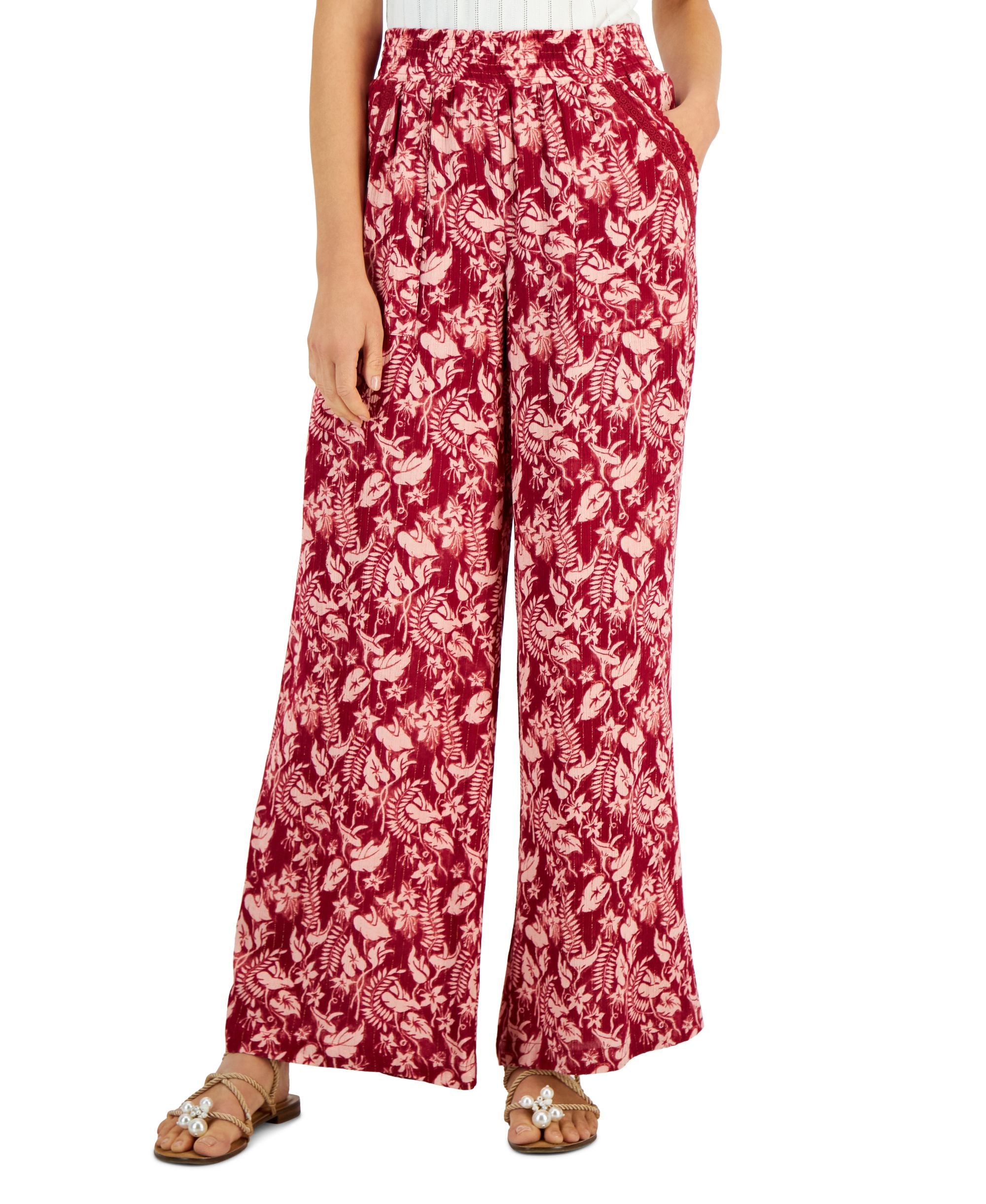 Women's Printed Pull-On Wide-Leg Pants