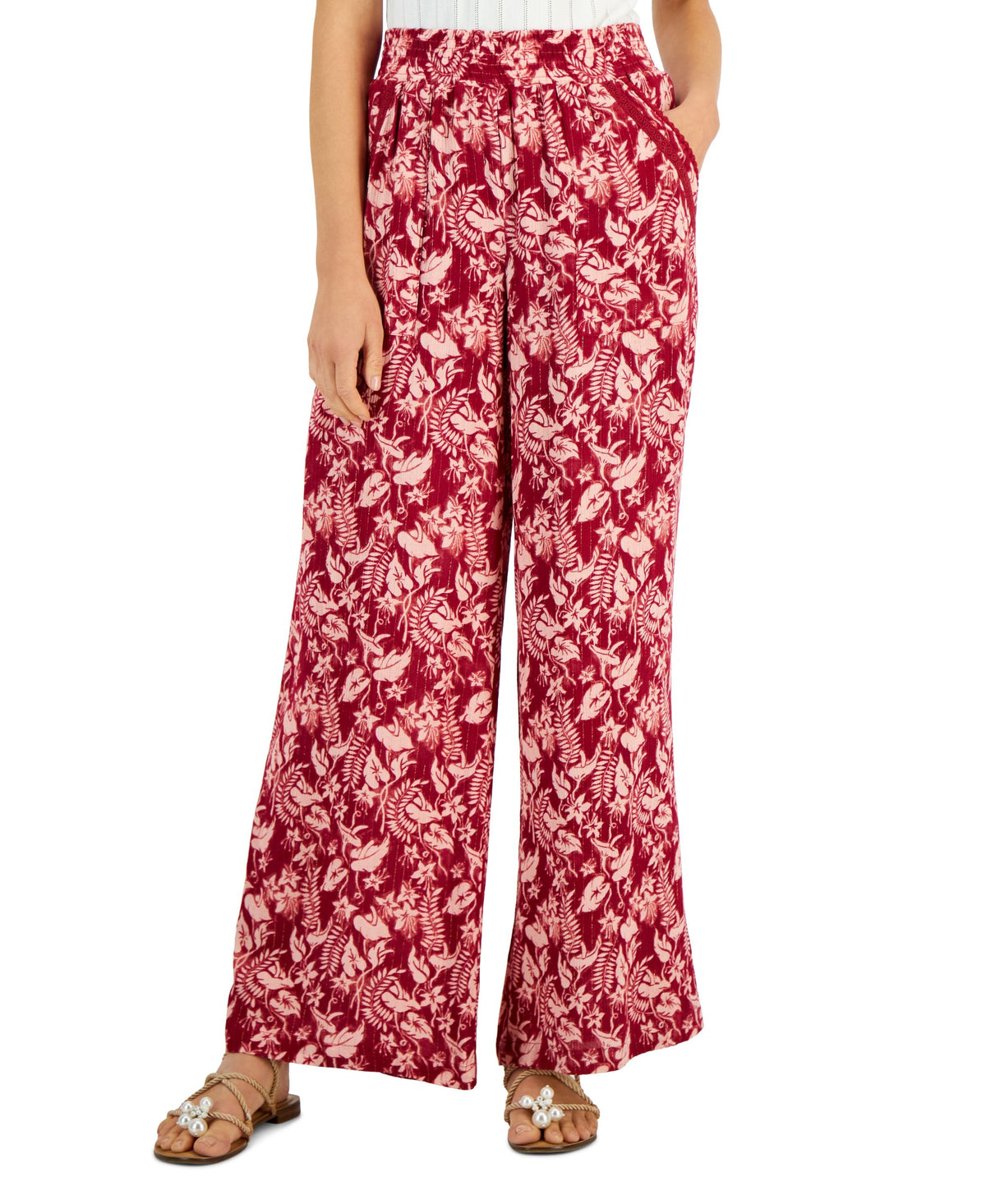 Women's Printed Pull-On Wide-Leg Pants