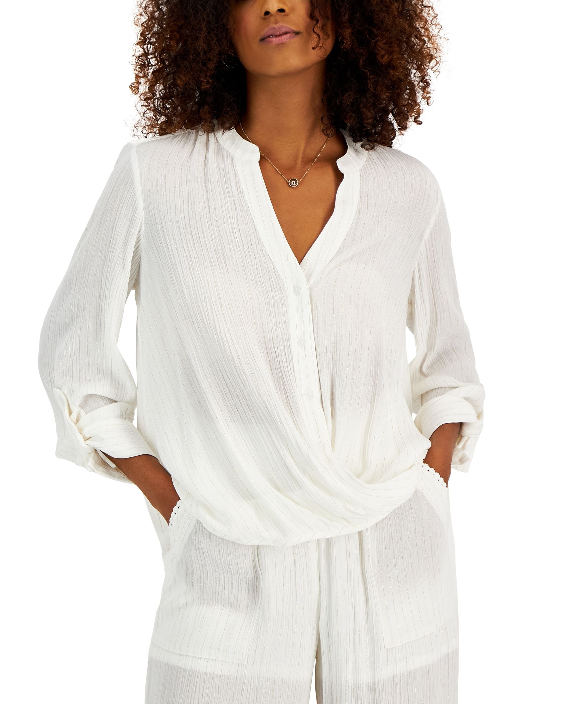 INC International Concepts Womens Button Down Front Twist Blouse