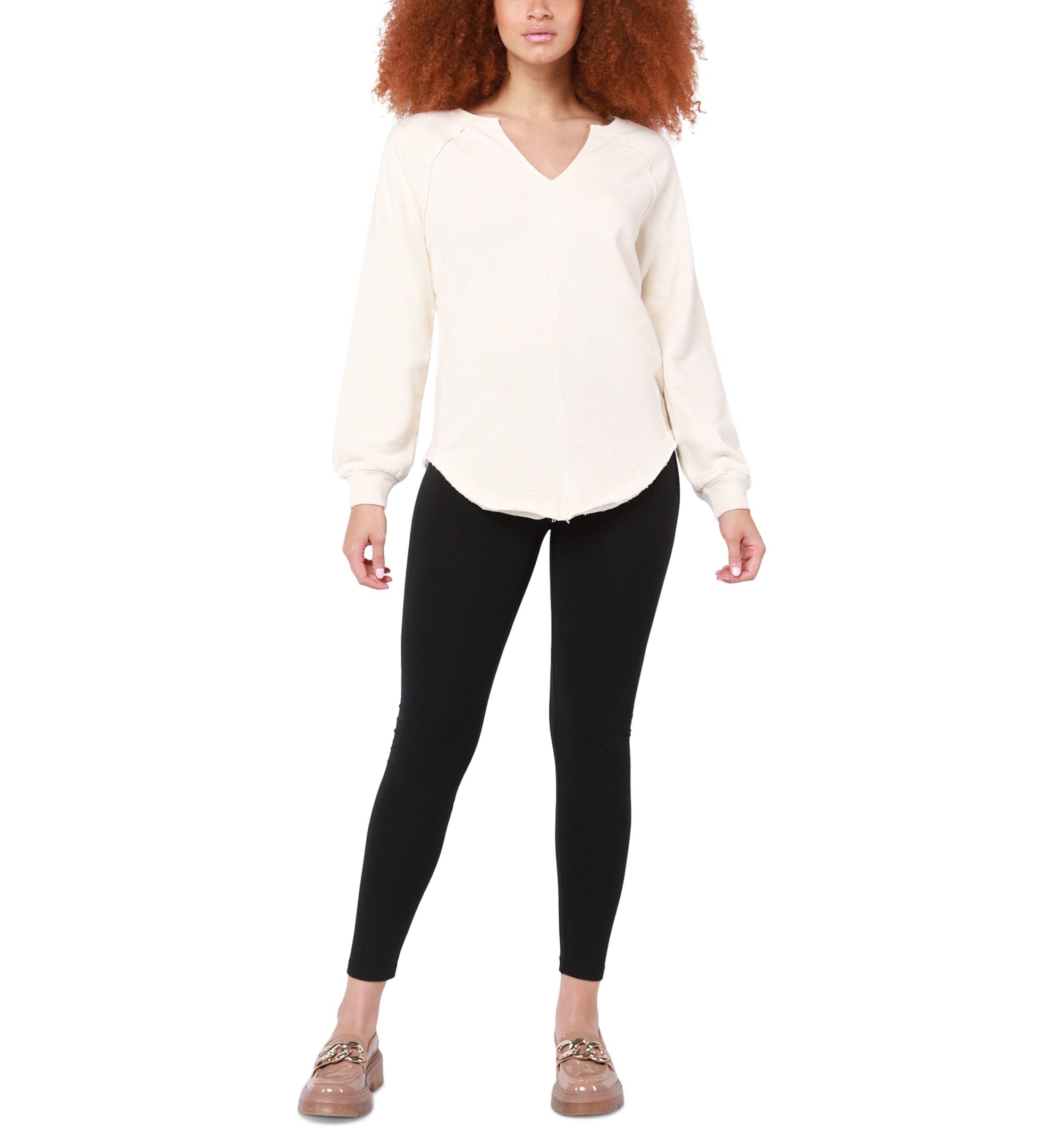 Black Tape Womens Cotton Raw Hemline Long Sleeve Knit Top