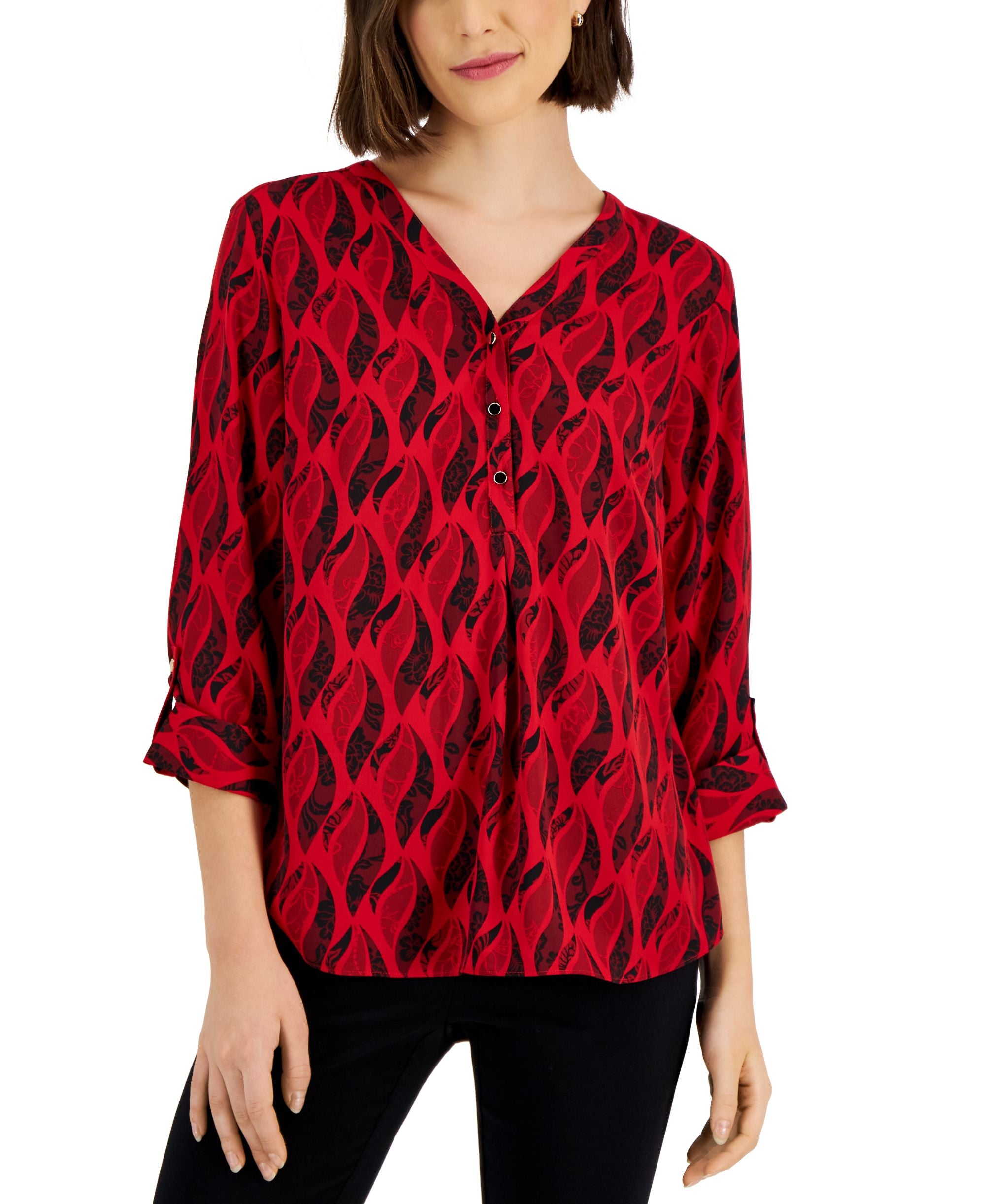 Women's Flicker Print Y-Neck Top