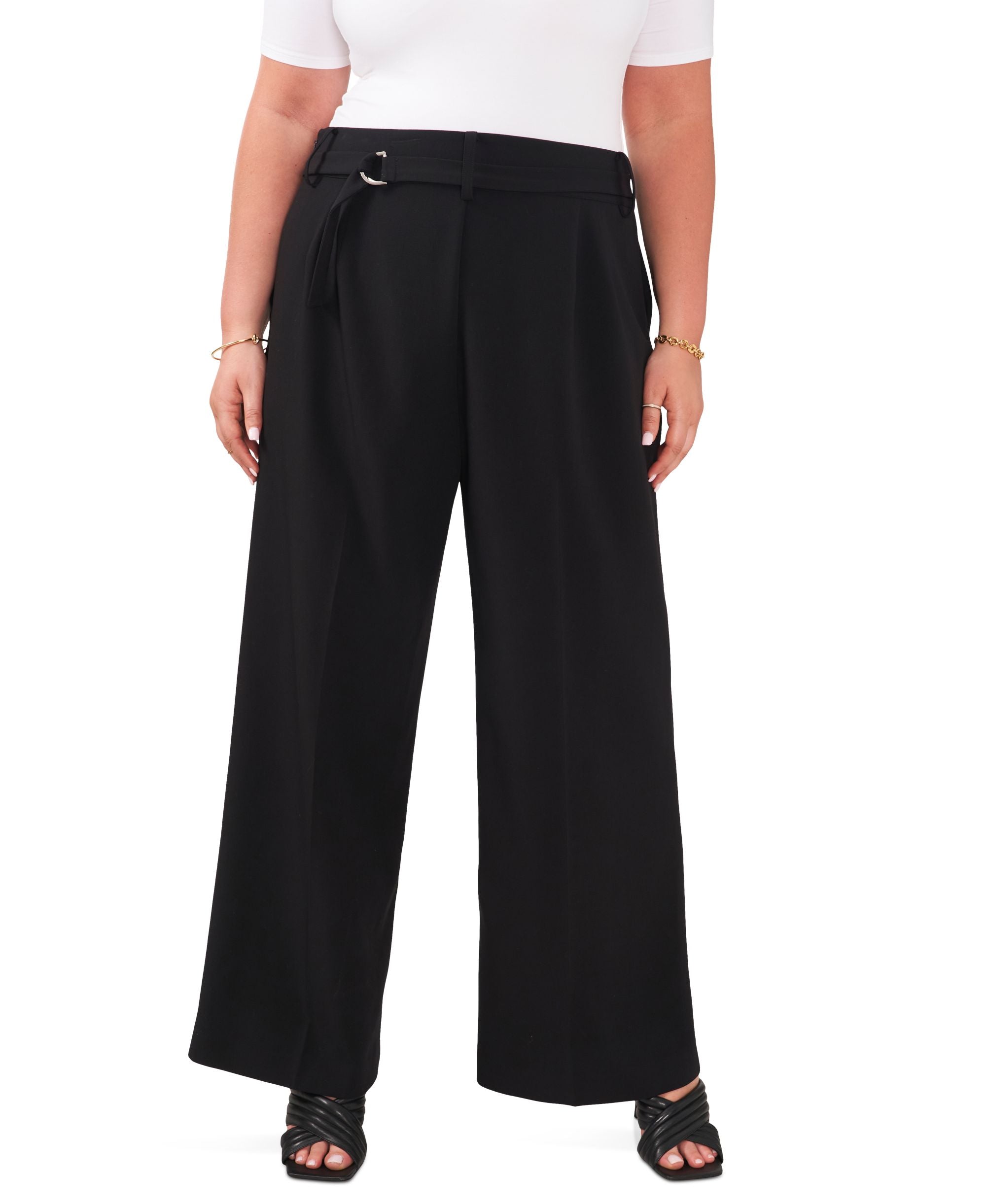 Plus Size Belted Wide-Leg Pants