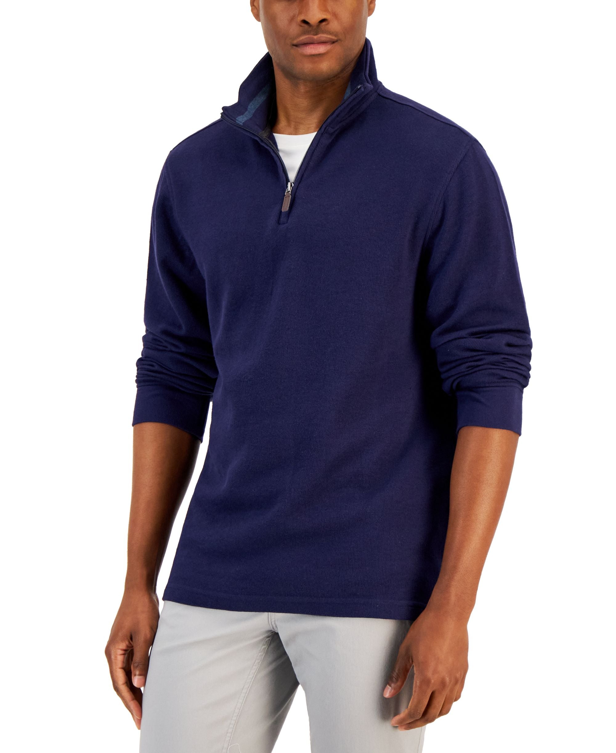 Club Room Mens Solid Classic Fit French Rib Quarter Zip Sweater