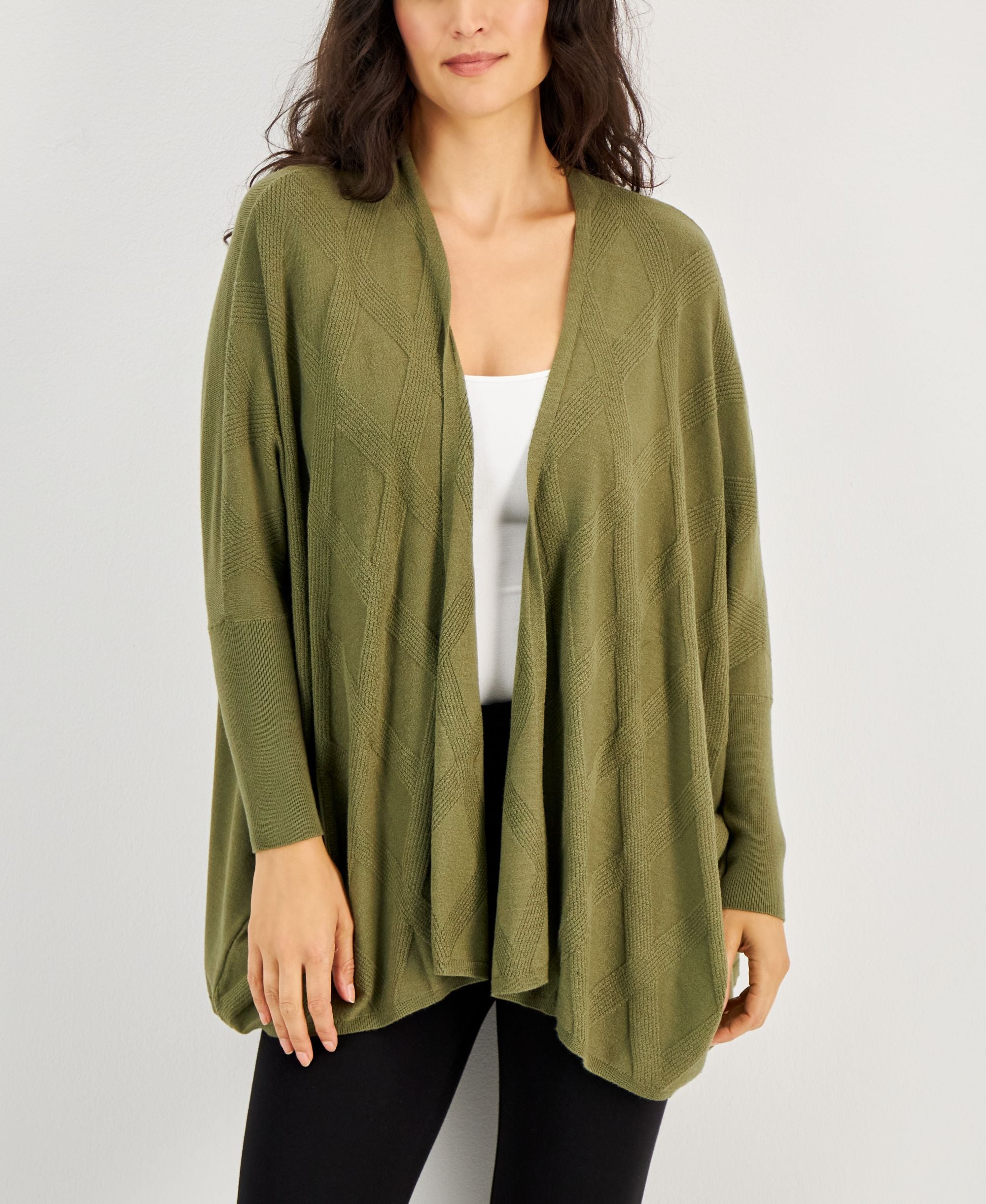 Alfani Womens Diamond Stitch Open Front Cardigan