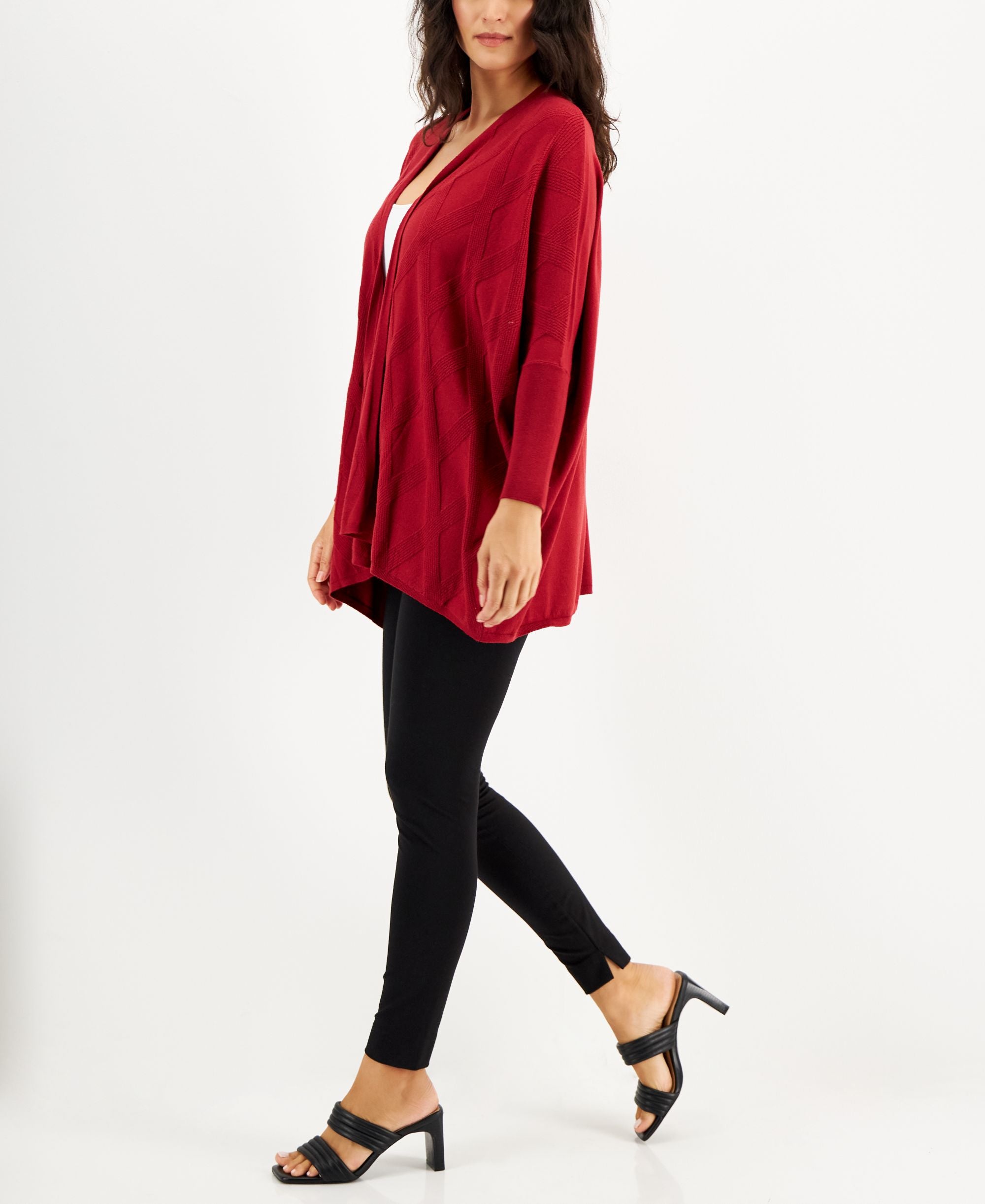 Alfani Womens Diamond Stitch Open Front Cardigan