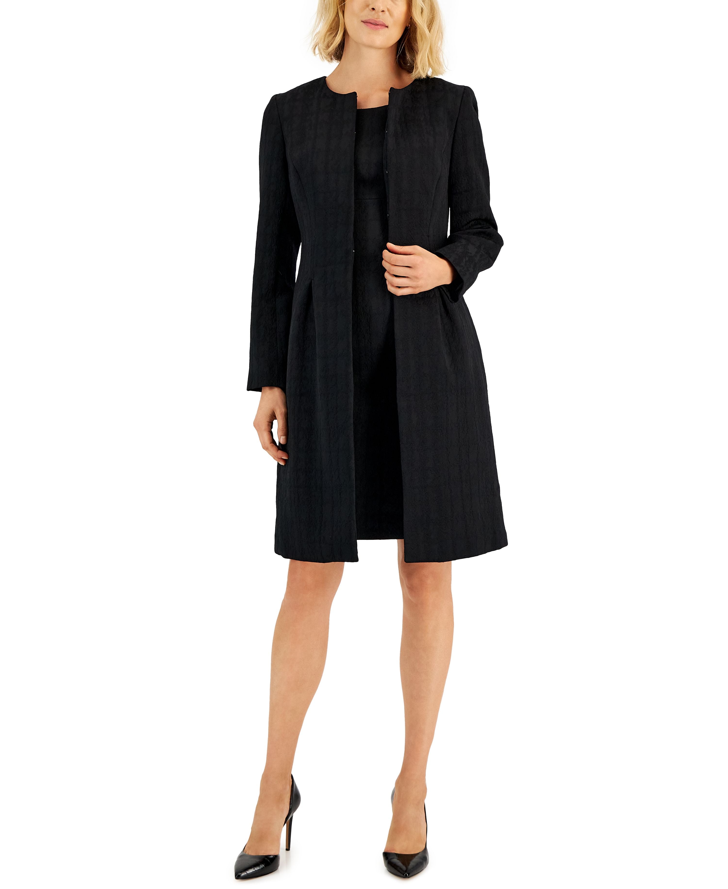 Women's Jacquard Long Jacket & Sheath Dress, Regular and Petite Sizes