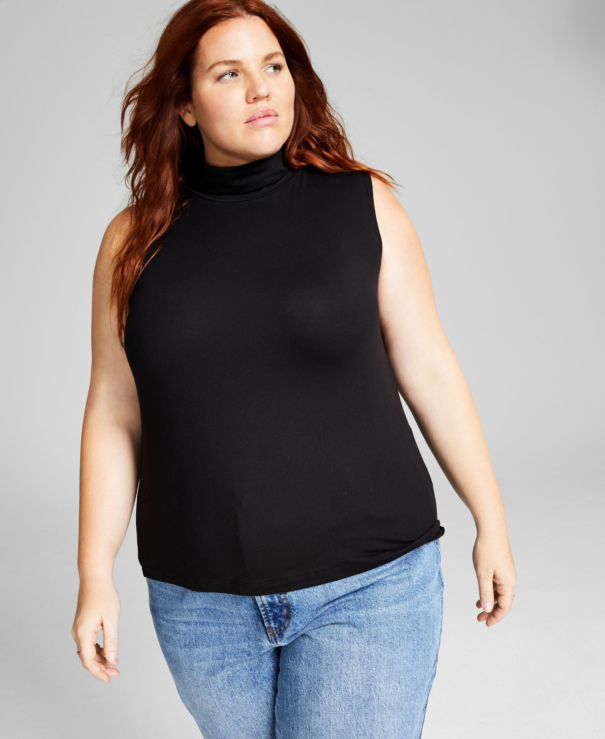 Plus Size Sleeveless Turtleneck Top
