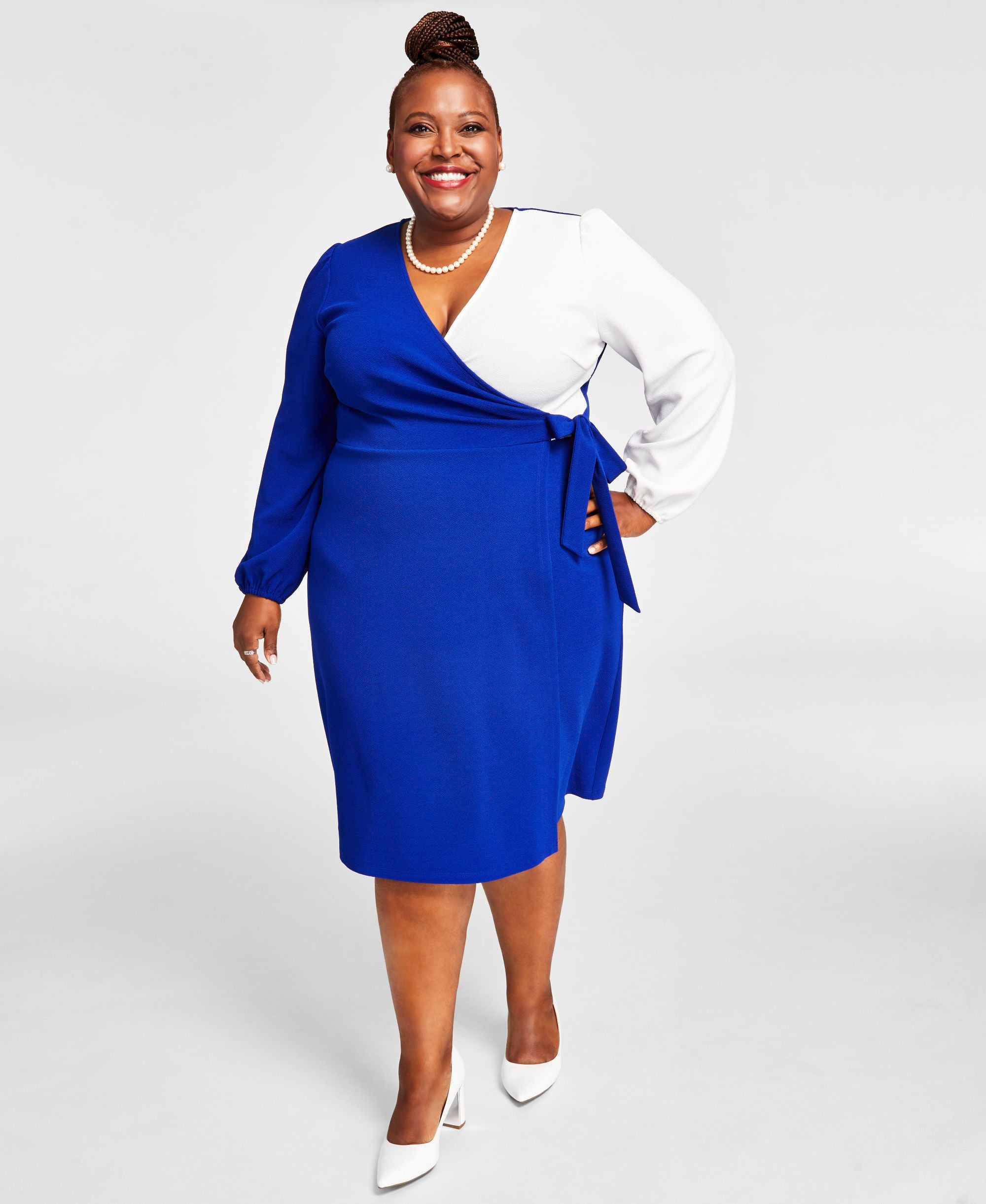 Plus Size Colorblocked Surplice Side-Tie Dress