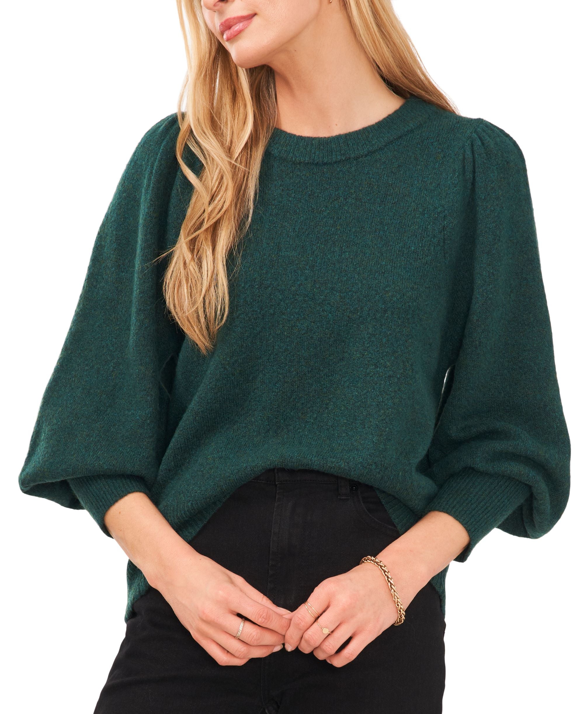 Sam Jess Womens Crewneck Puffed Sleeve Sweater
