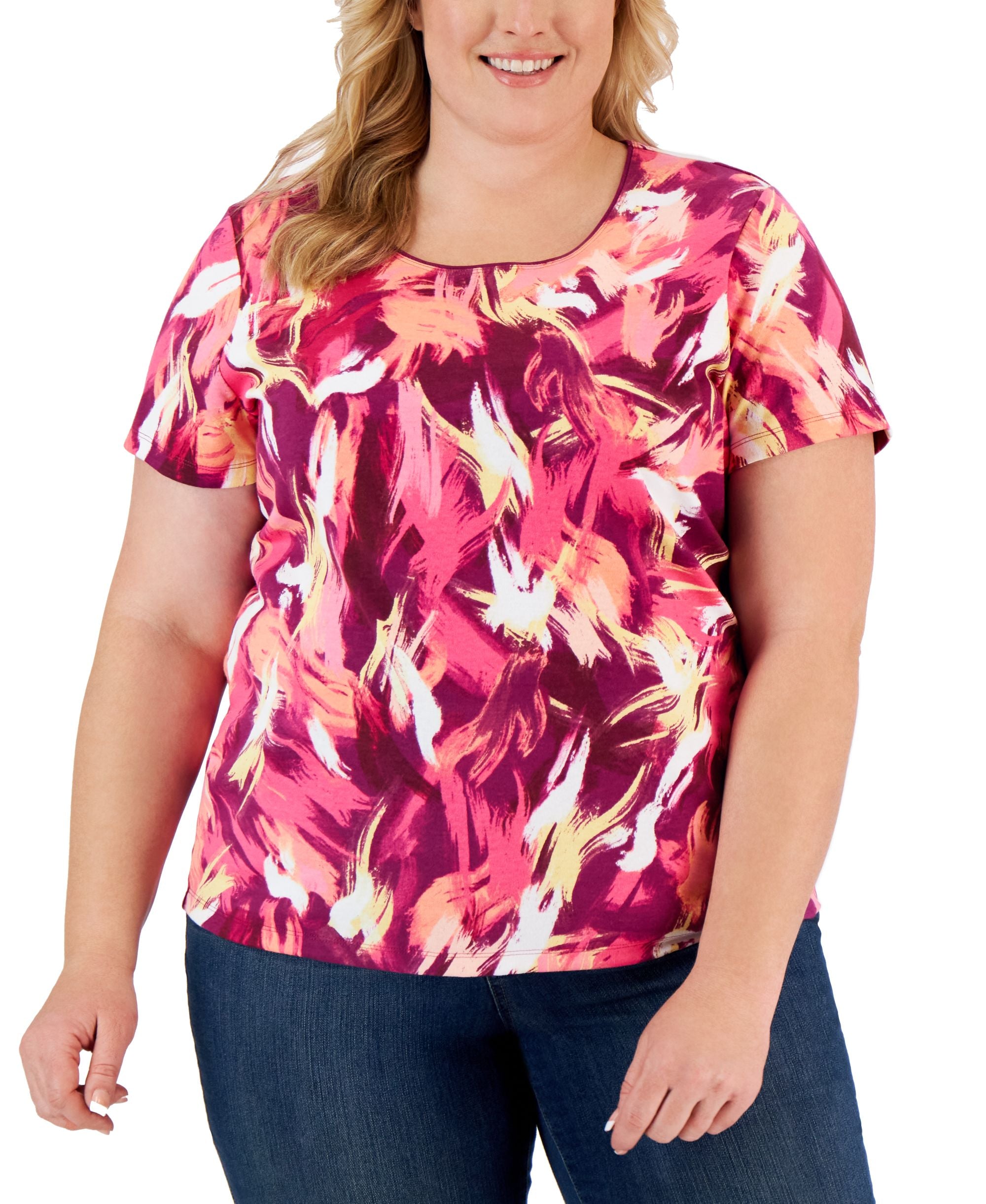 Karen Scott Plus Size Retro Wash Printed Top