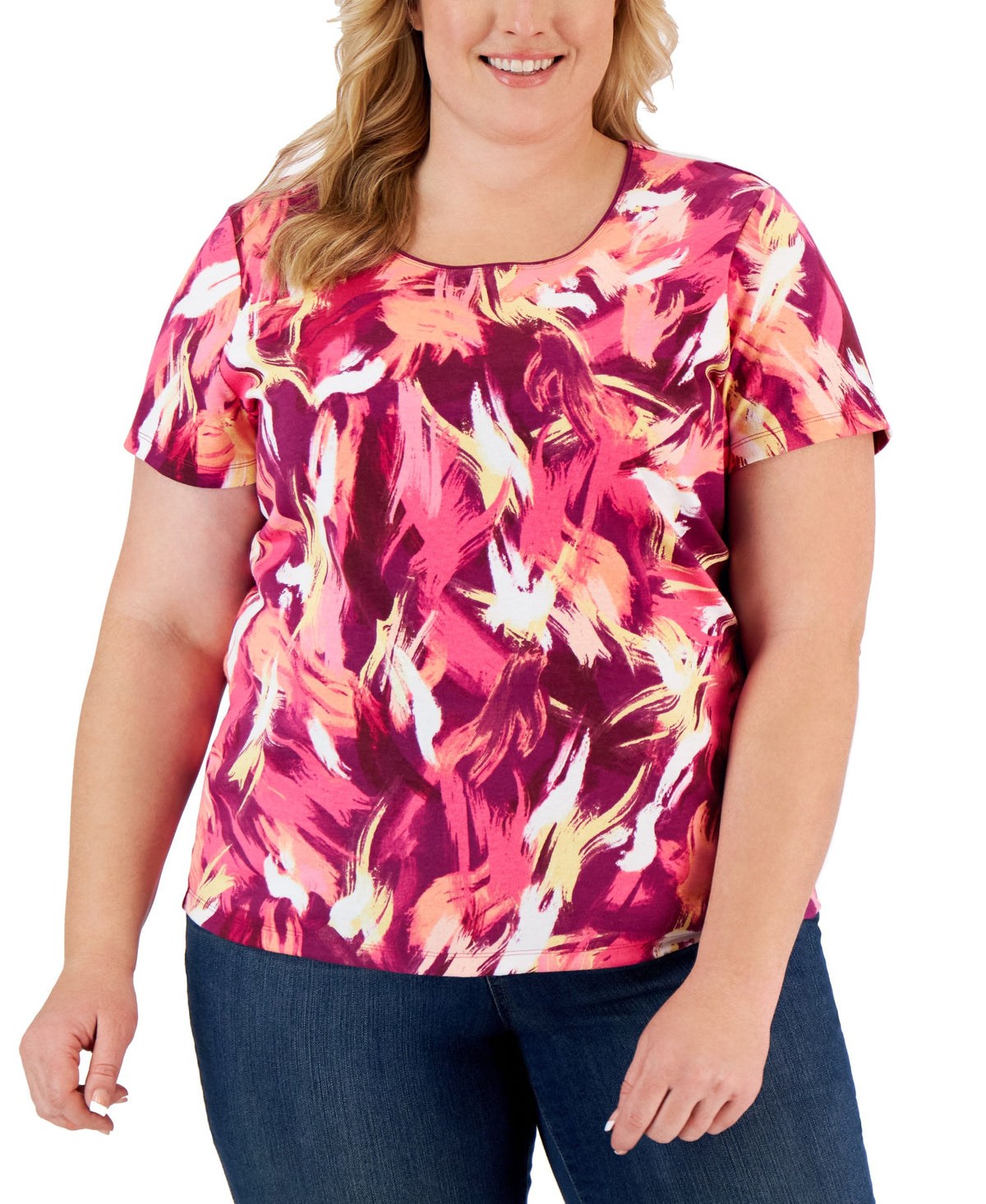 Karen Scott Plus Size Retro Wash Printed Top