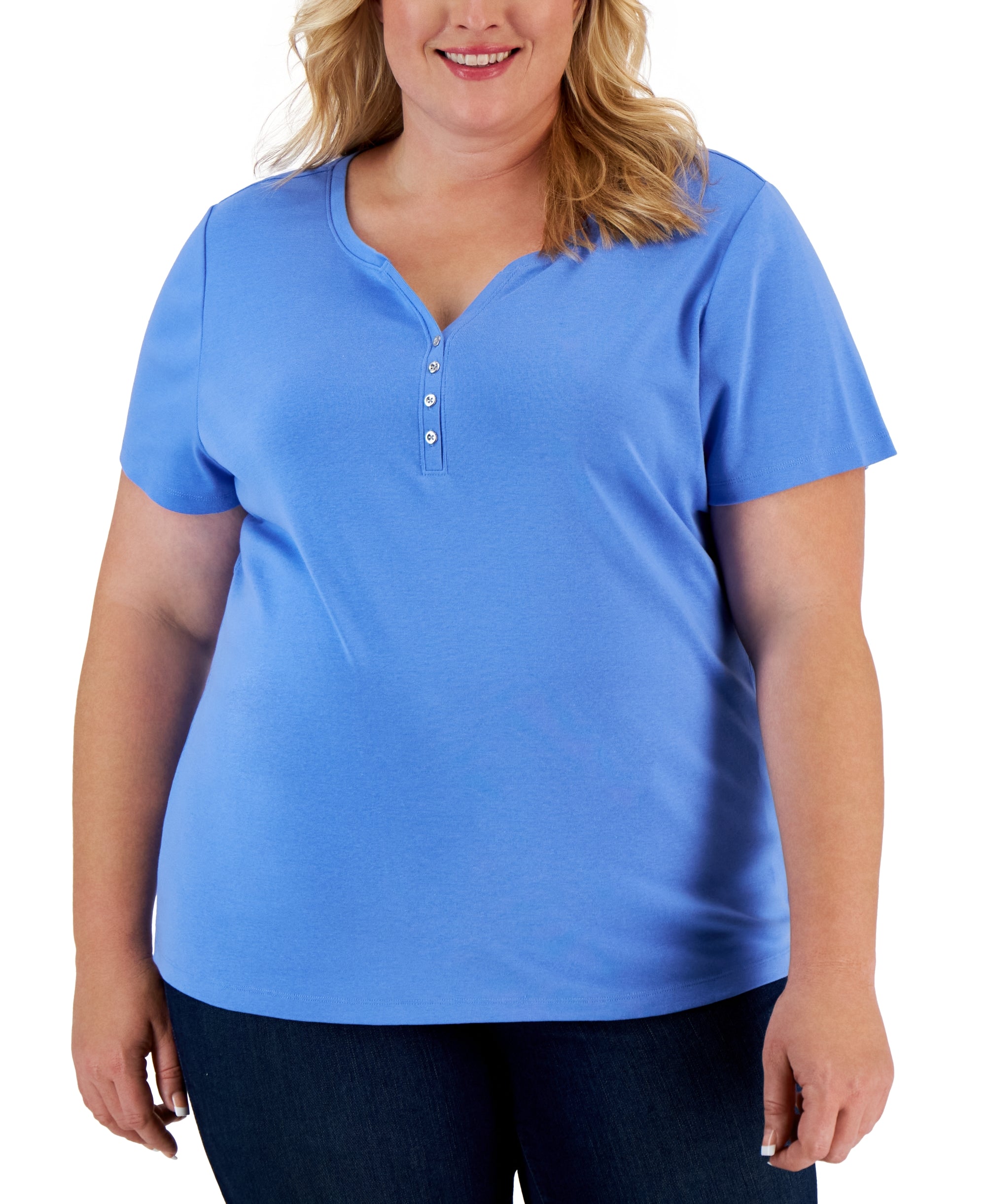 Plus Size Cotton Henley Top
