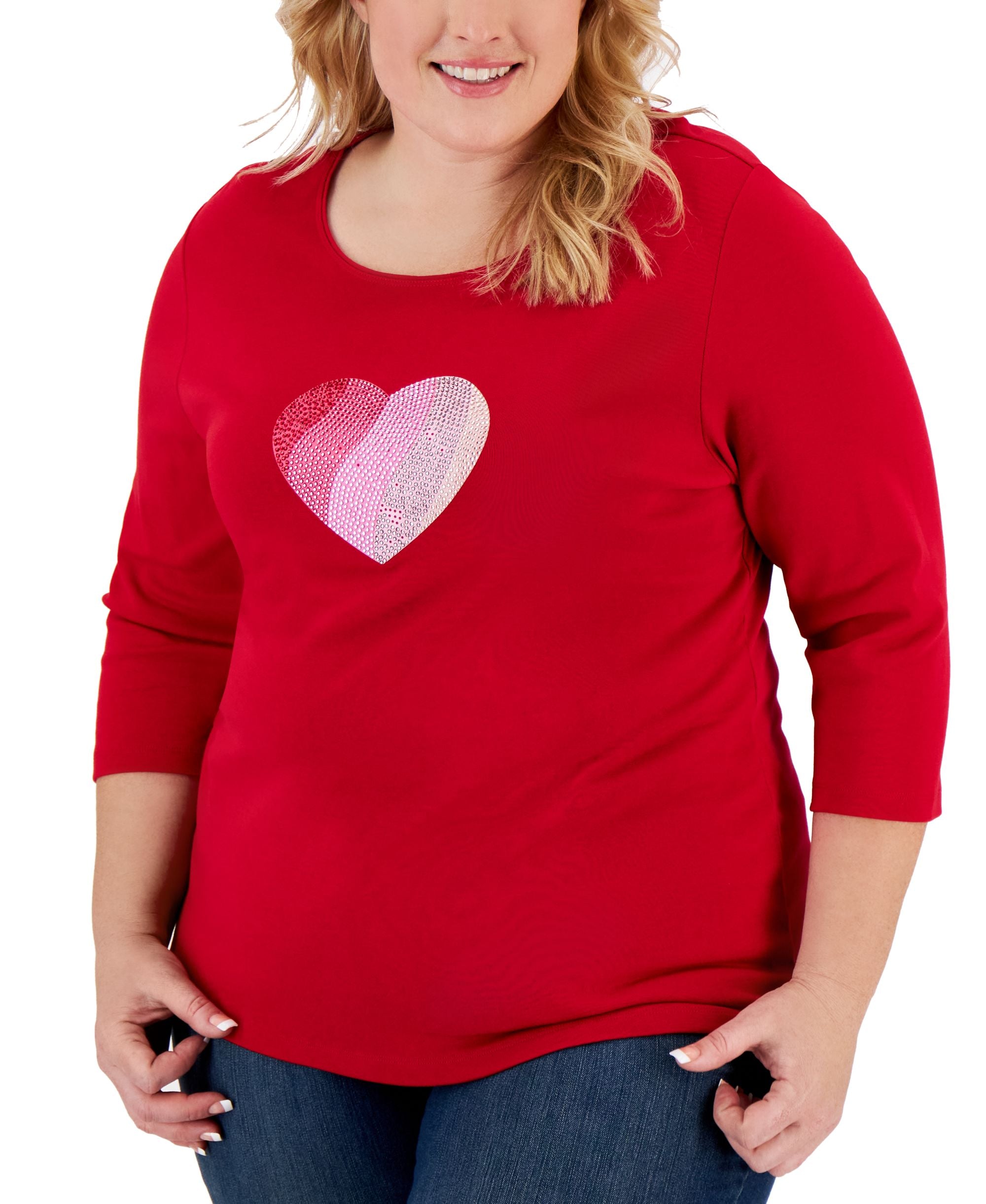 Karen Scott Plus Size Rhinestone Heart Top