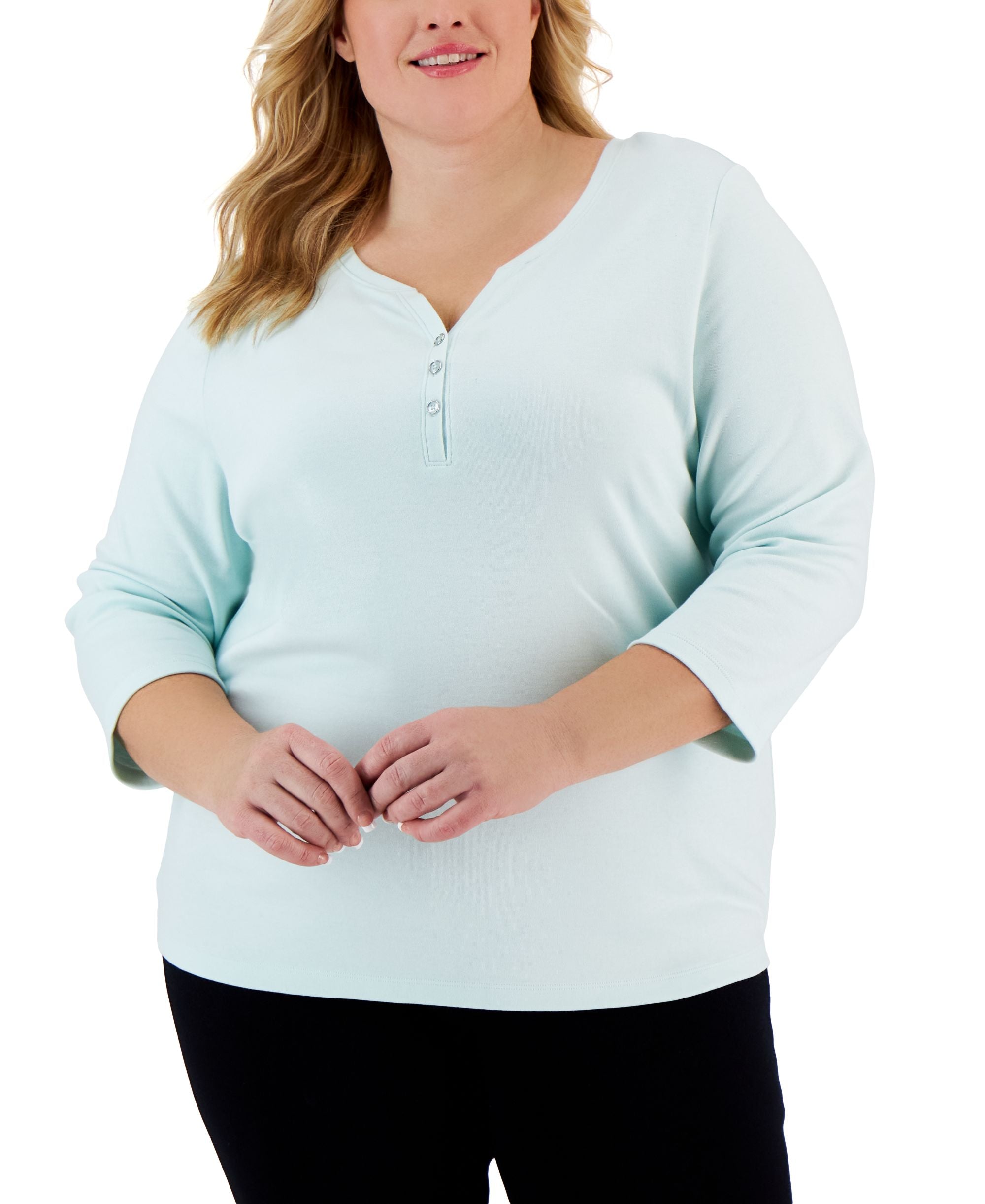 Plus Size 3/4-Sleeve Henley Top