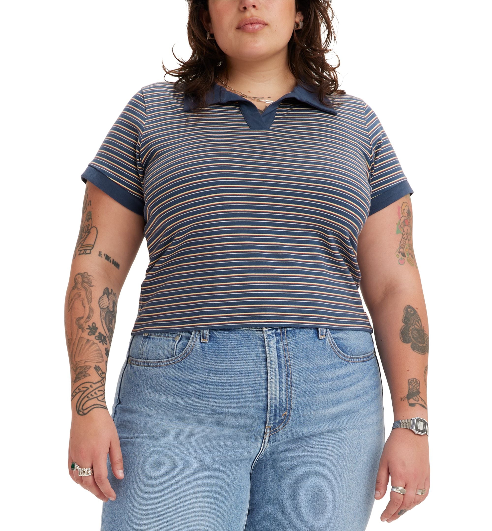 Levi's Trendy Plus Size Bonnie Striped Polo Top