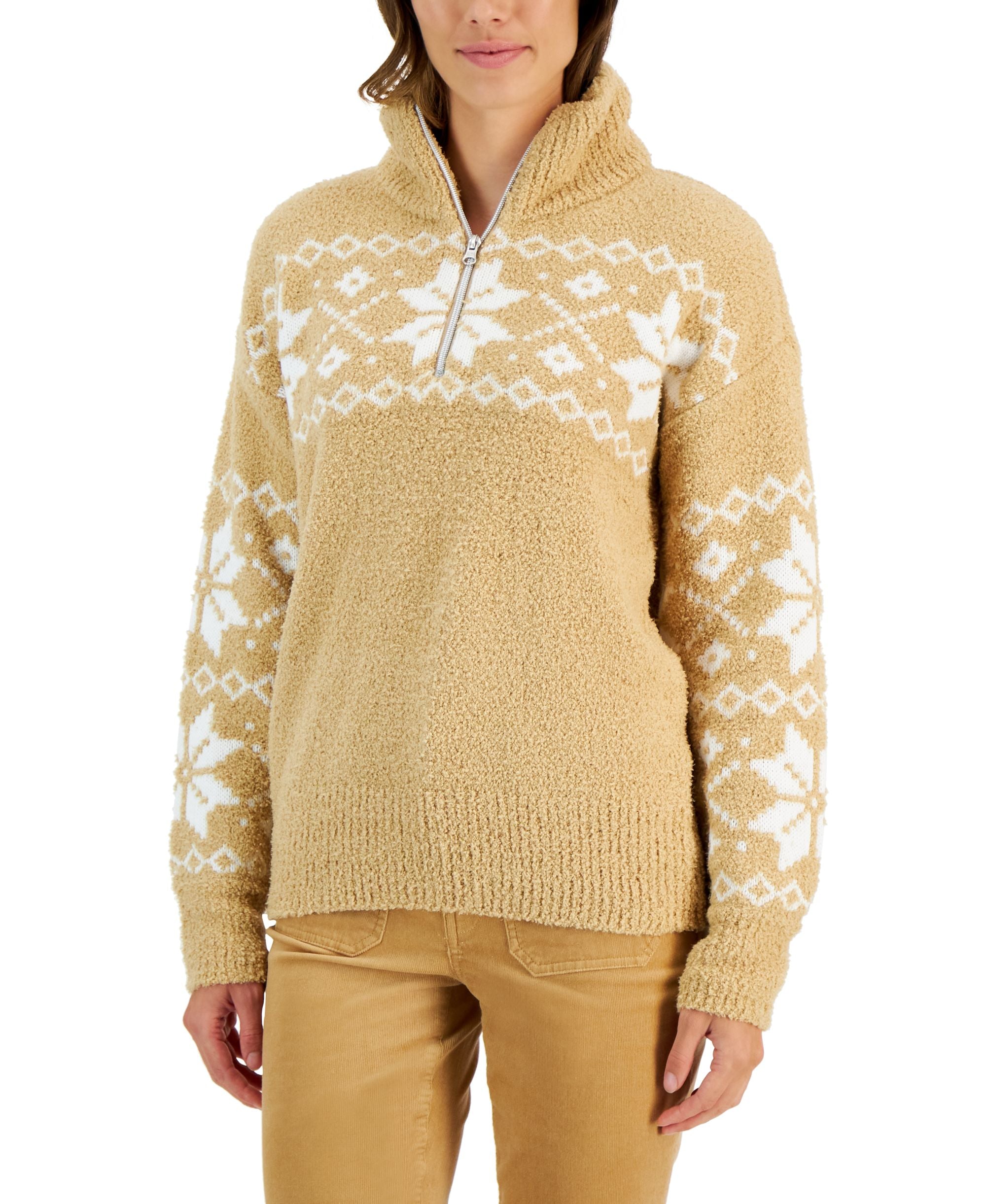 Style & Co Womens Fairisle Quarter Zip Sweater