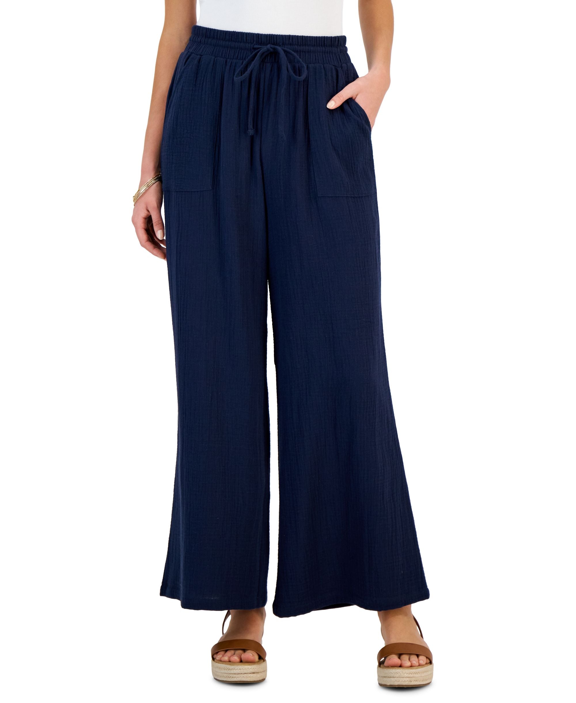 Women's Cotton Gauze Wide-Leg Pants