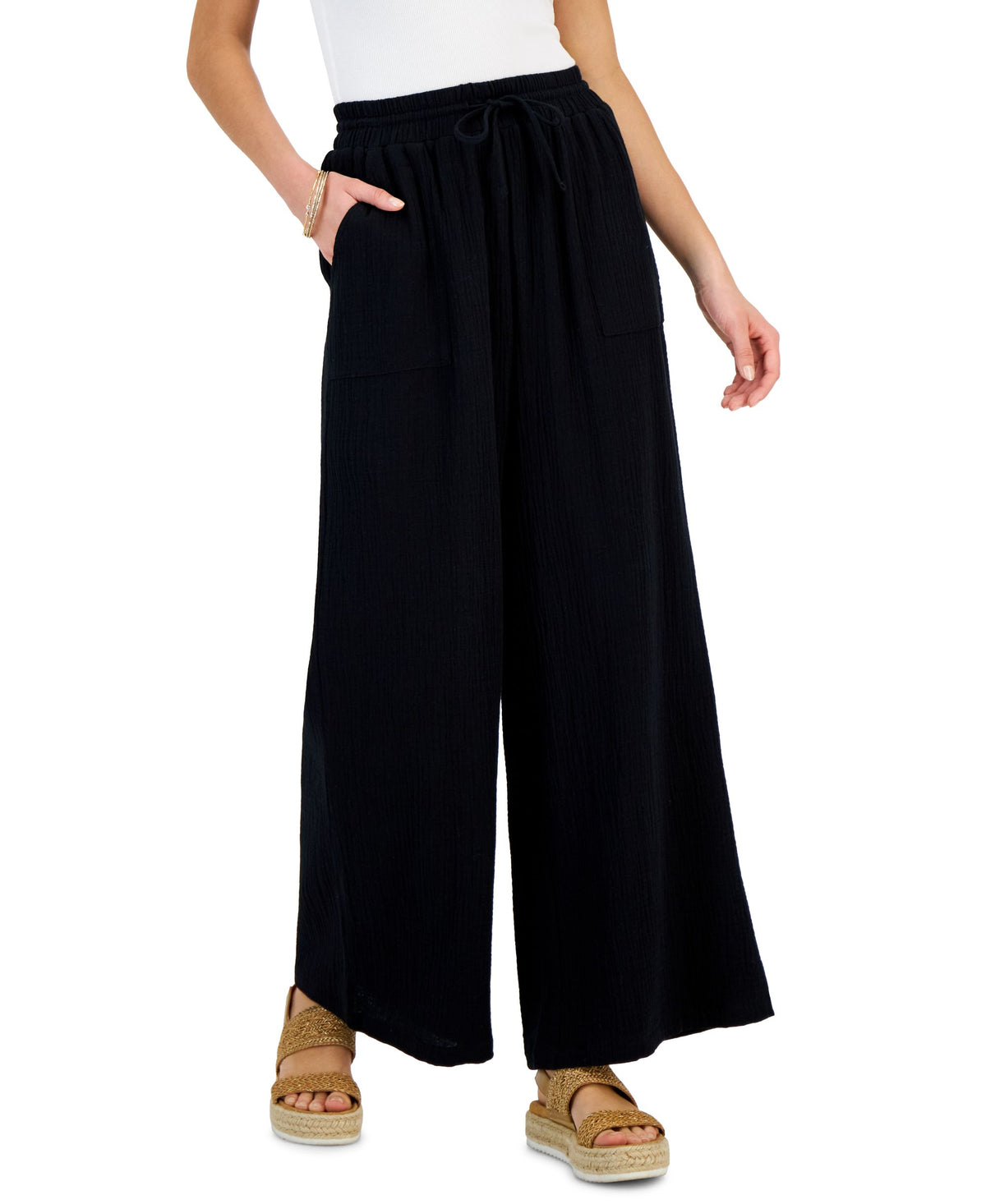 Women's Cotton Gauze Wide-Leg Pants