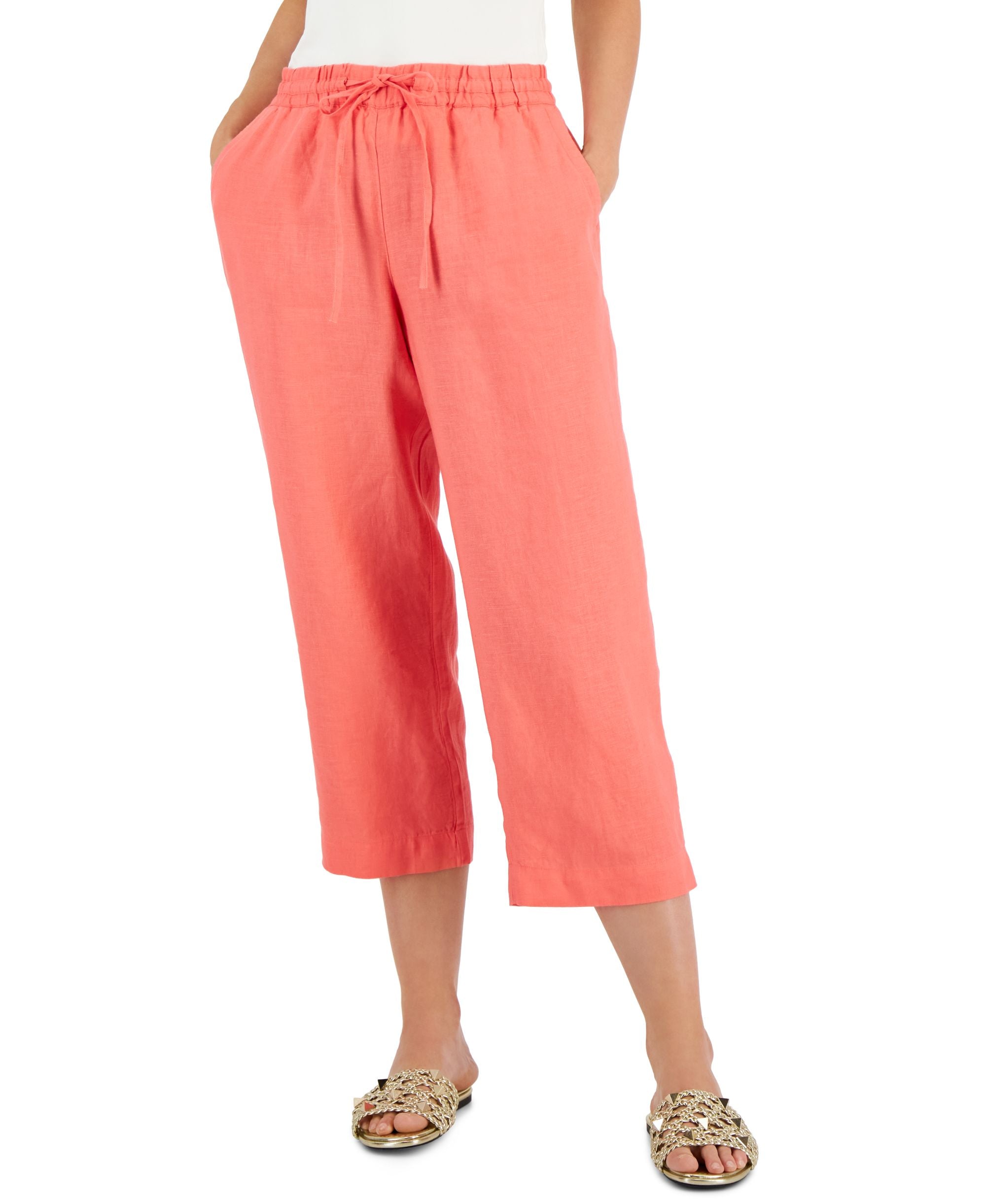Charter Club Womens Linen Capri Tie Waist Pants