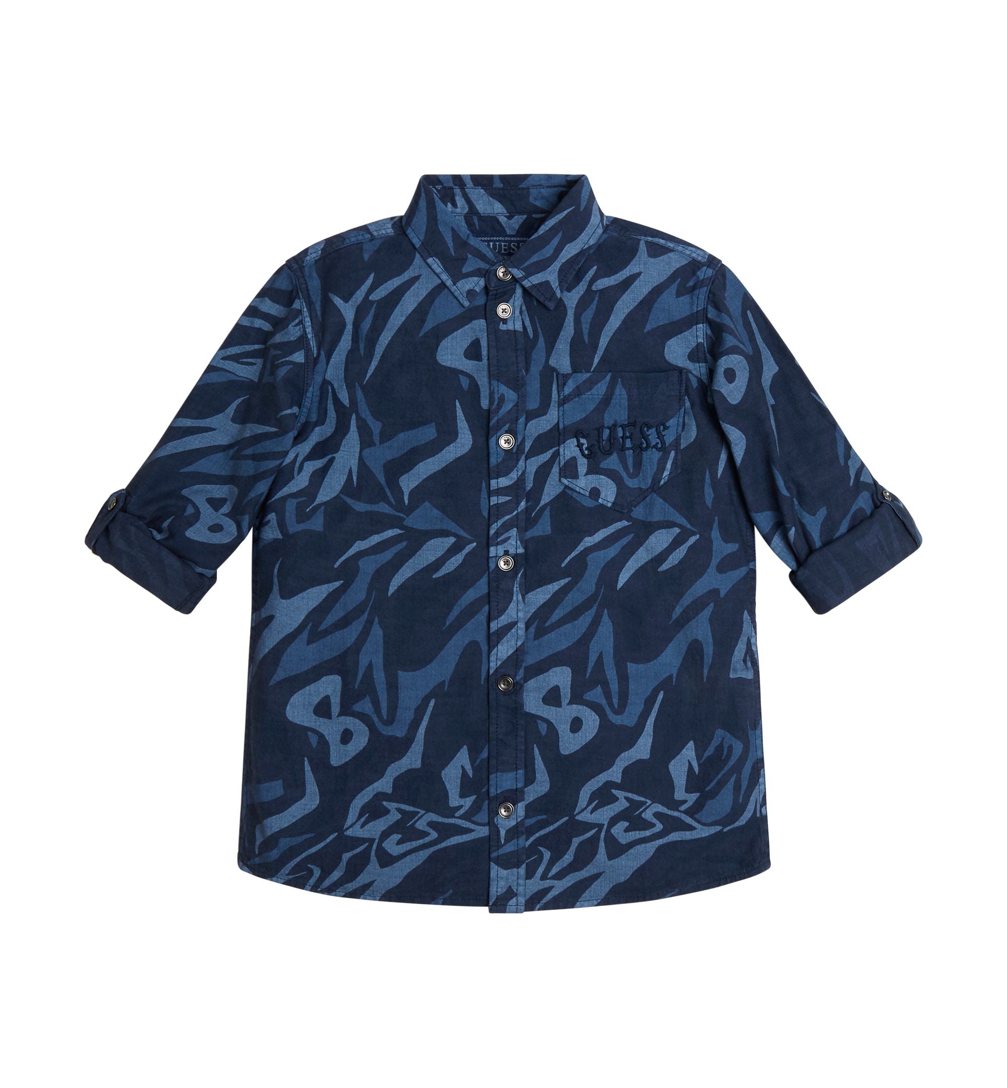 Guess Big Boys Indigo All Over Print Button Up Shirt
