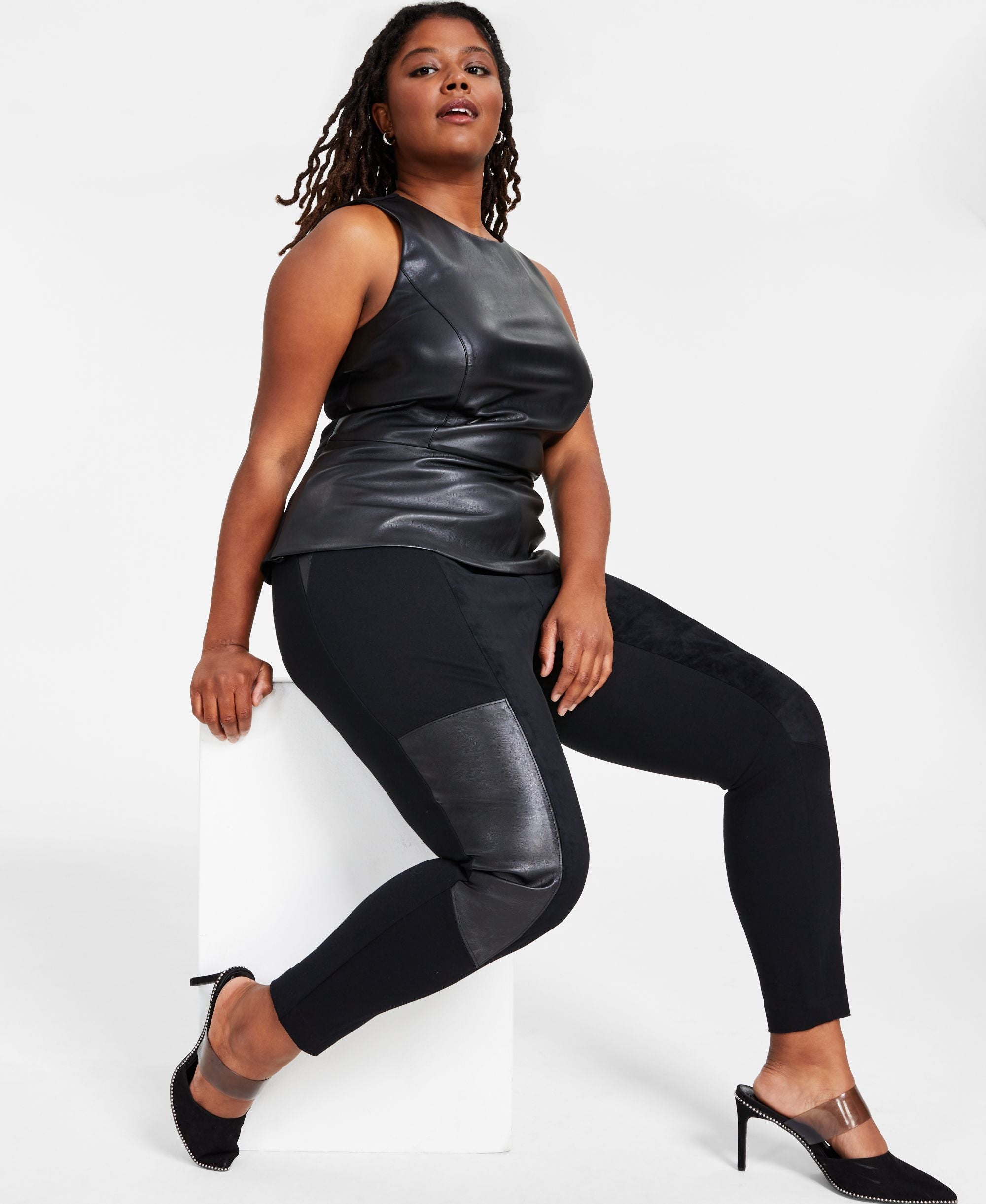 Plus Size Mixed-Media Leggings